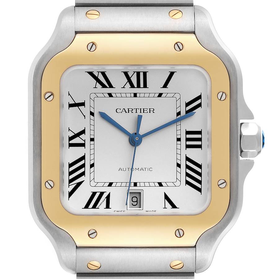 Cartier Santos Large Steel Yellow Gold Mens Watch W2SA0009 Unworn SwissWatchExpo