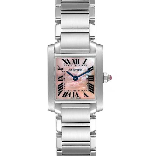 Photo of Cartier Tank Francaise Pink Mother of Pearl Steel Watch W51028Q3 Box Papers
