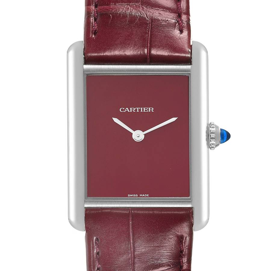 Cartier Tank Must Large Claret Red Dial Steel Ladies Watch WSTA0054 SwissWatchExpo