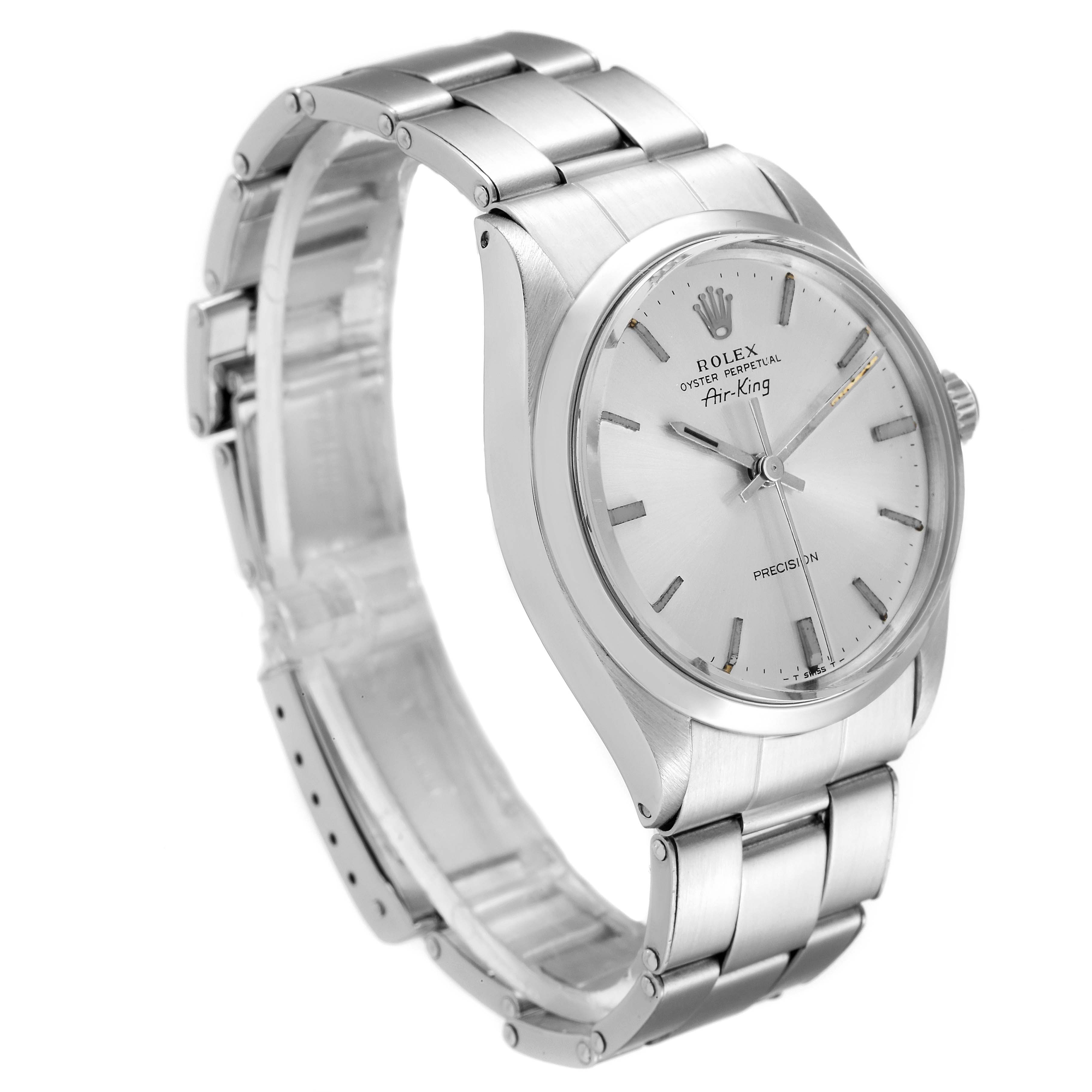 The Rolex Vintage Collection 5500 Men's Stainless Steel Silver Dial 5500 Men's Stainless Steel Silver Dial model is shown at an angle highlighting its silver dial, case, and bracelet.