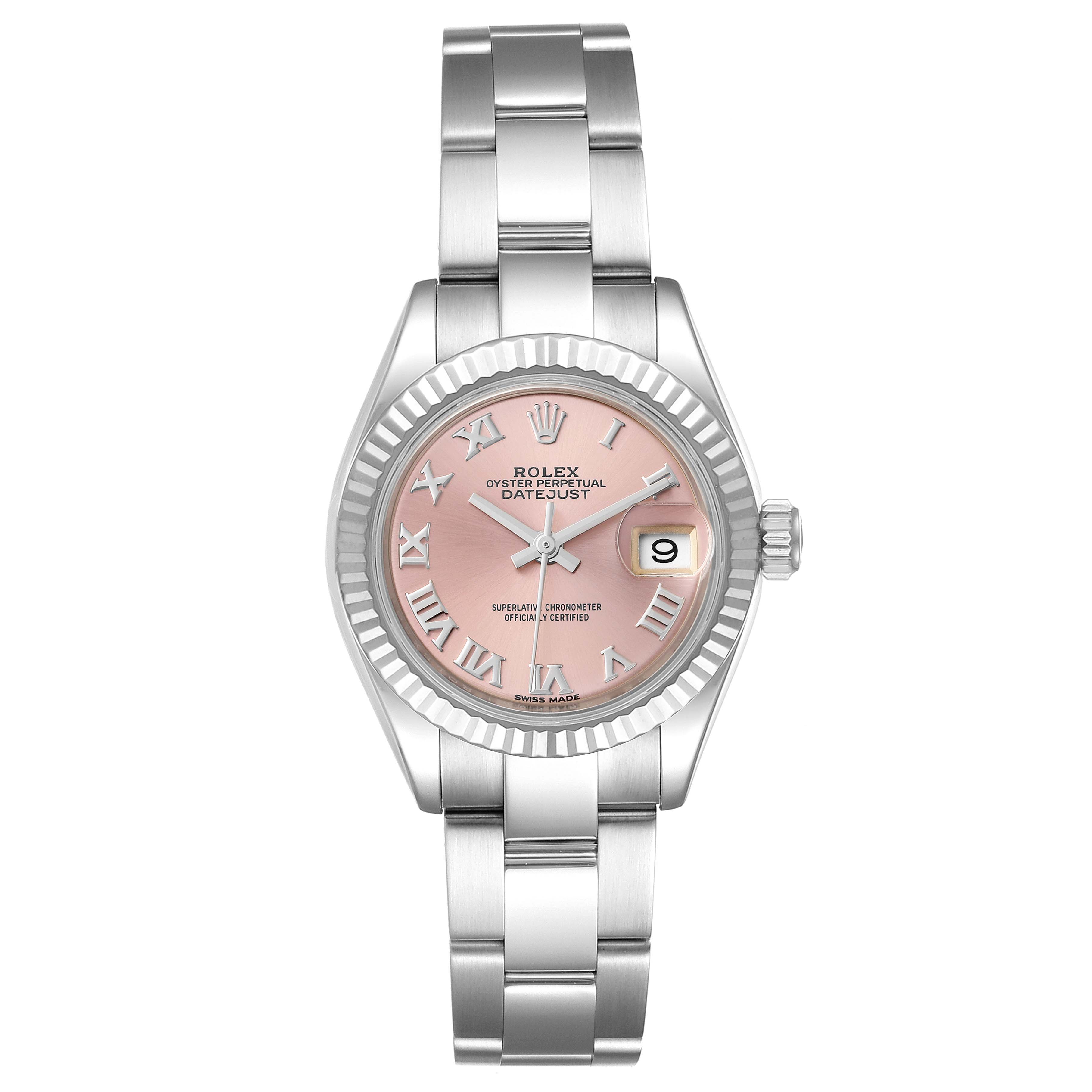 The image shows a Rolex Datejust 279174 Women's Stainless Steel Pink Dial 279174 Women's Stainless Steel Pink Dial watch from a front angle, displaying the dial, case, and bracelet.