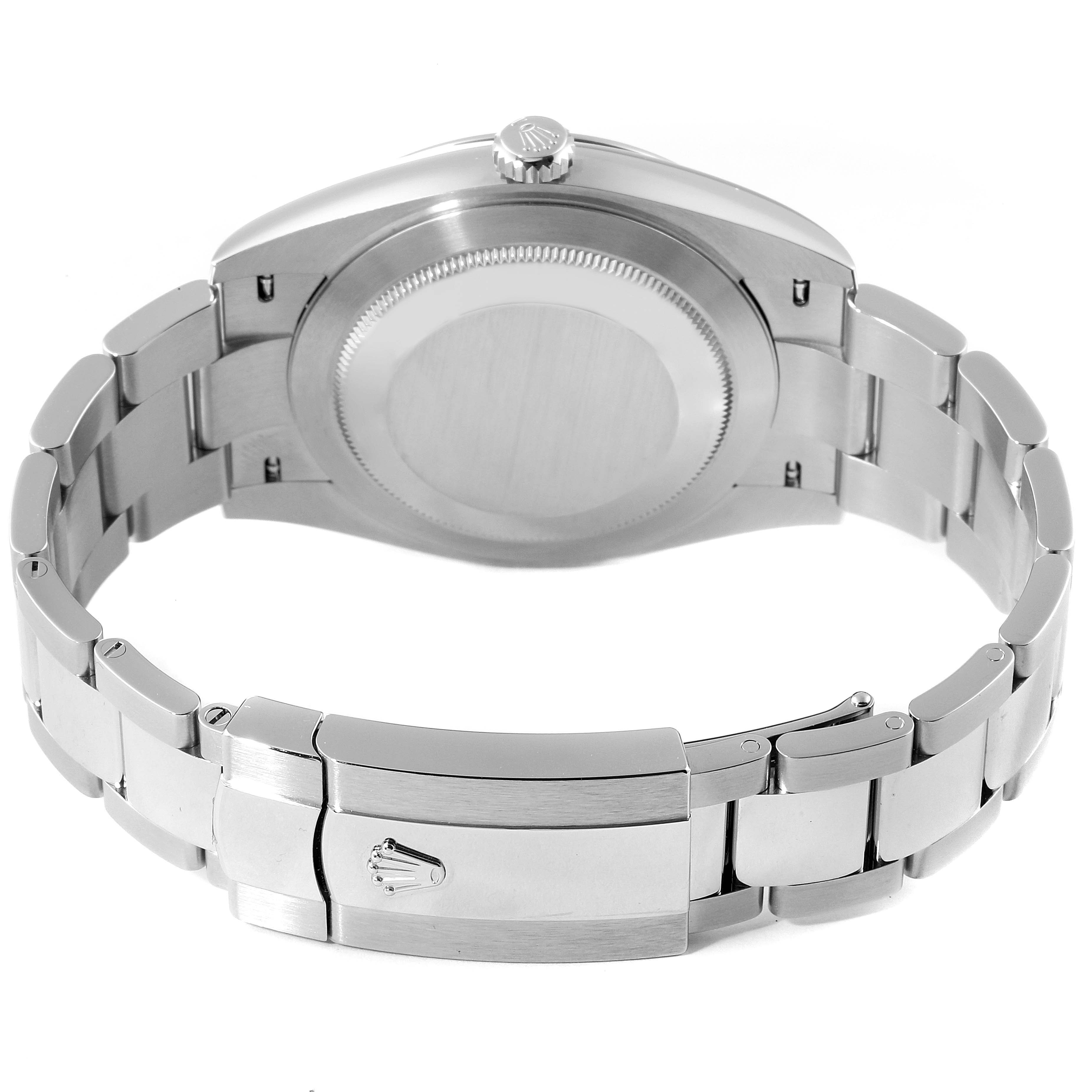 This image shows the back case and bracelet clasp of the Rolex Datejust 41 126300 Men
s Stainless Steel Blue Dial 126300 Men
s Stainless Steel Blue Dial watch from a rear angle.