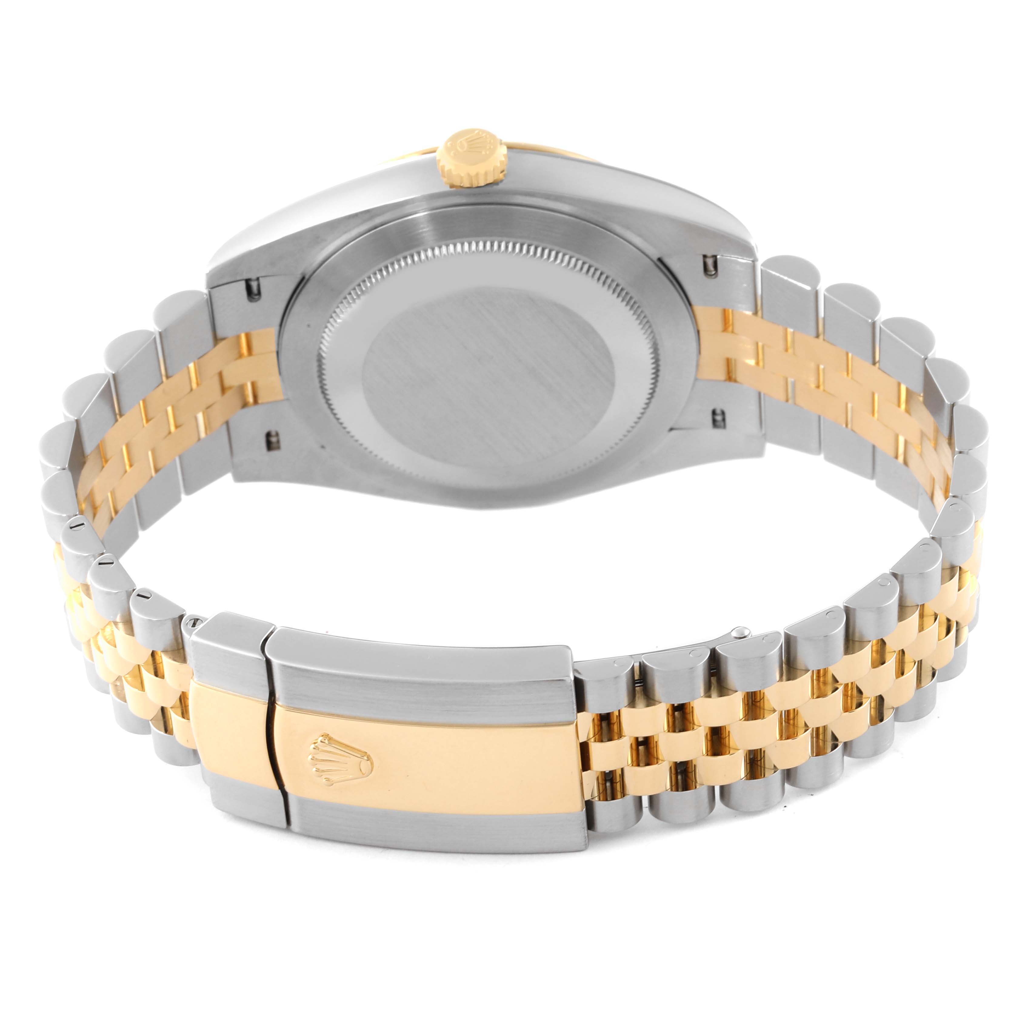 The image shows the back case and bracelet clasp of a Rolex Datejust 41 126333 Men's Steel and Gold (two tone) Champagne Dial 126333 Men's Steel and Gold (two tone) Champagne Dial, featuring a two-tone metal design.