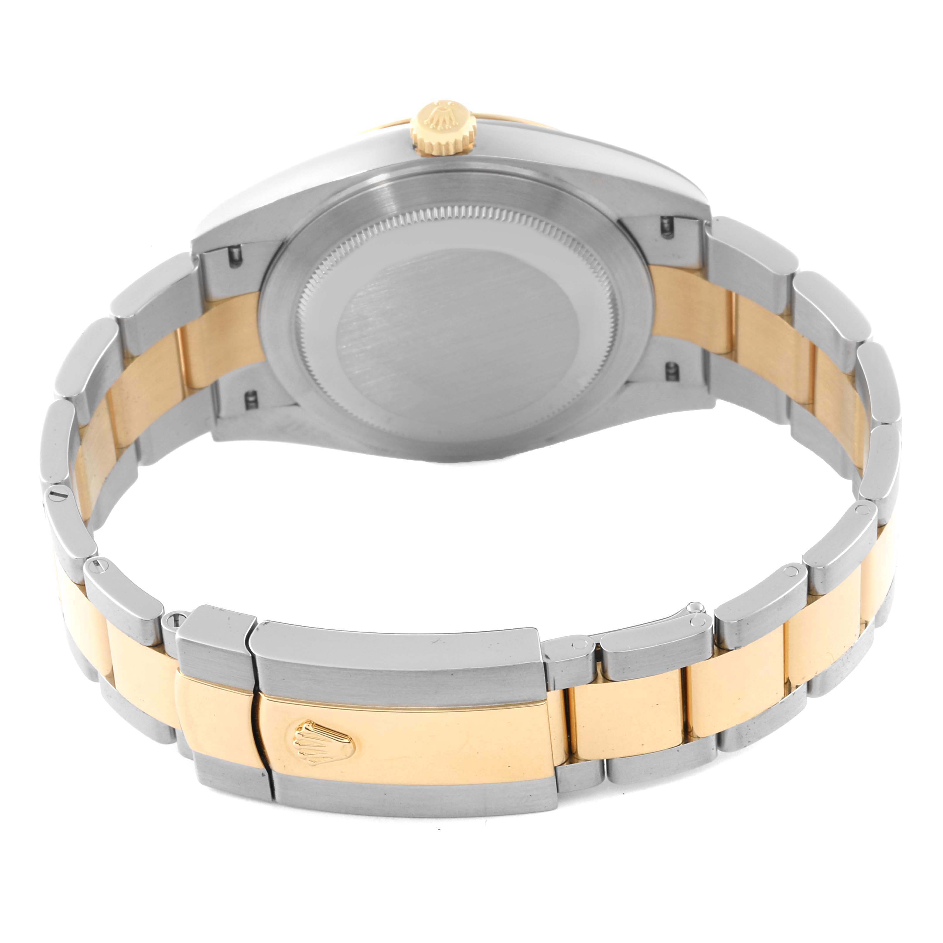 This image shows the back case and bracelet of the Rolex Datejust 41 126333 Men's Steel and Gold (two tone) Black Dial 126333 Men's Steel and Gold (two tone) Black Dial in a silver and gold two-tone style.