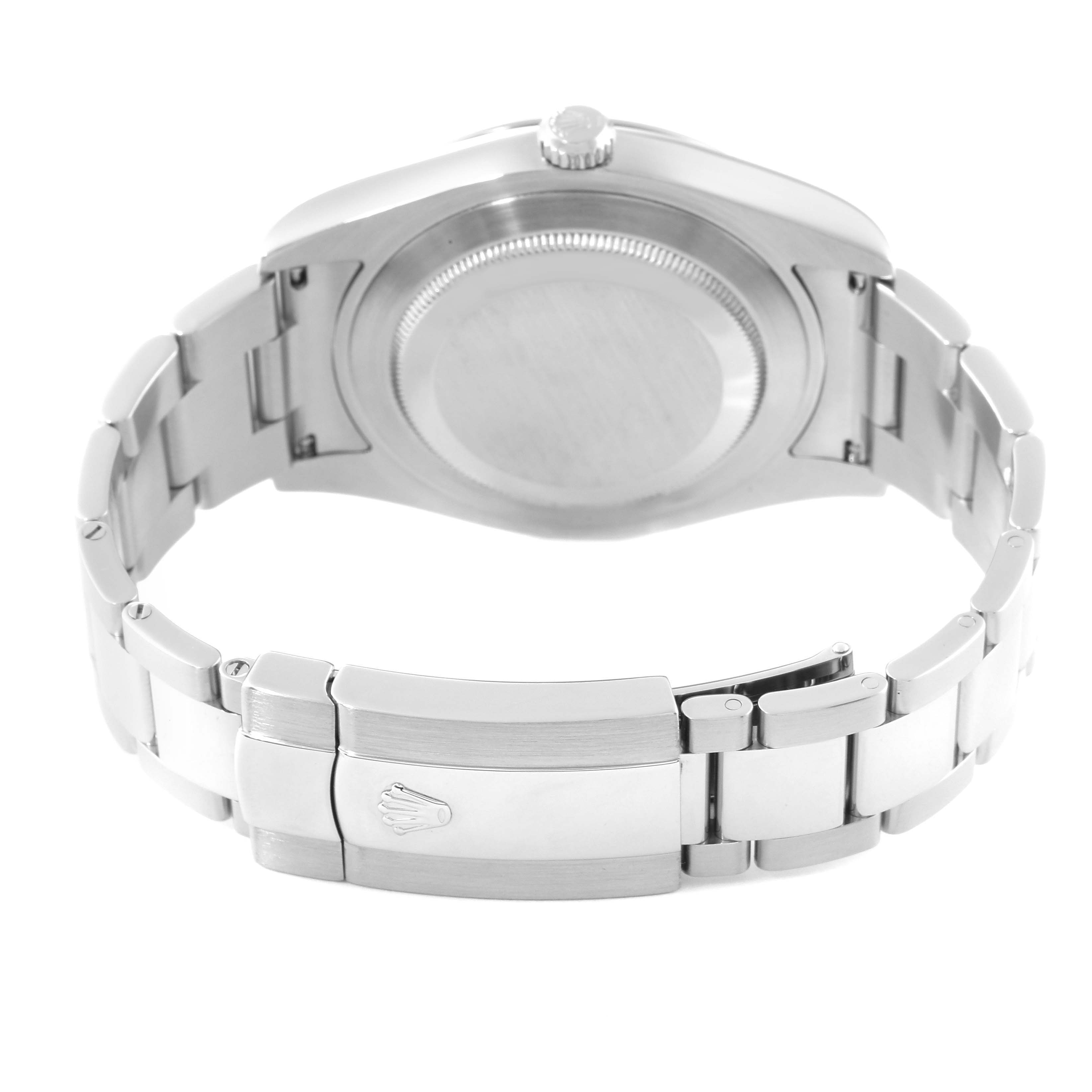 This image shows the back case and metal bracelet of the Rolex Datejust 41 116334 Men
s Stainless Steel Silver Dial 116334 Men
s Stainless Steel Silver Dial model, viewed from the rear.