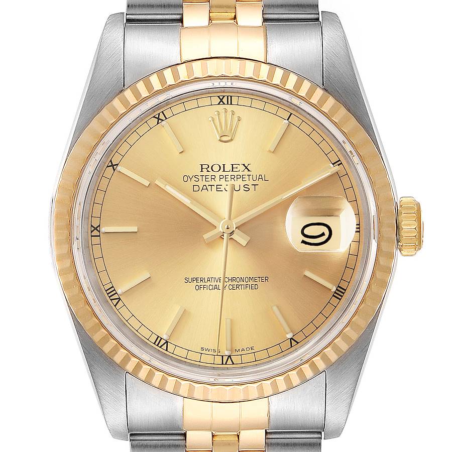 Rolex Datejust Steel 18K Yellow Gold Champagne Dial Watch 16233 Box Papers SwissWatchExpo