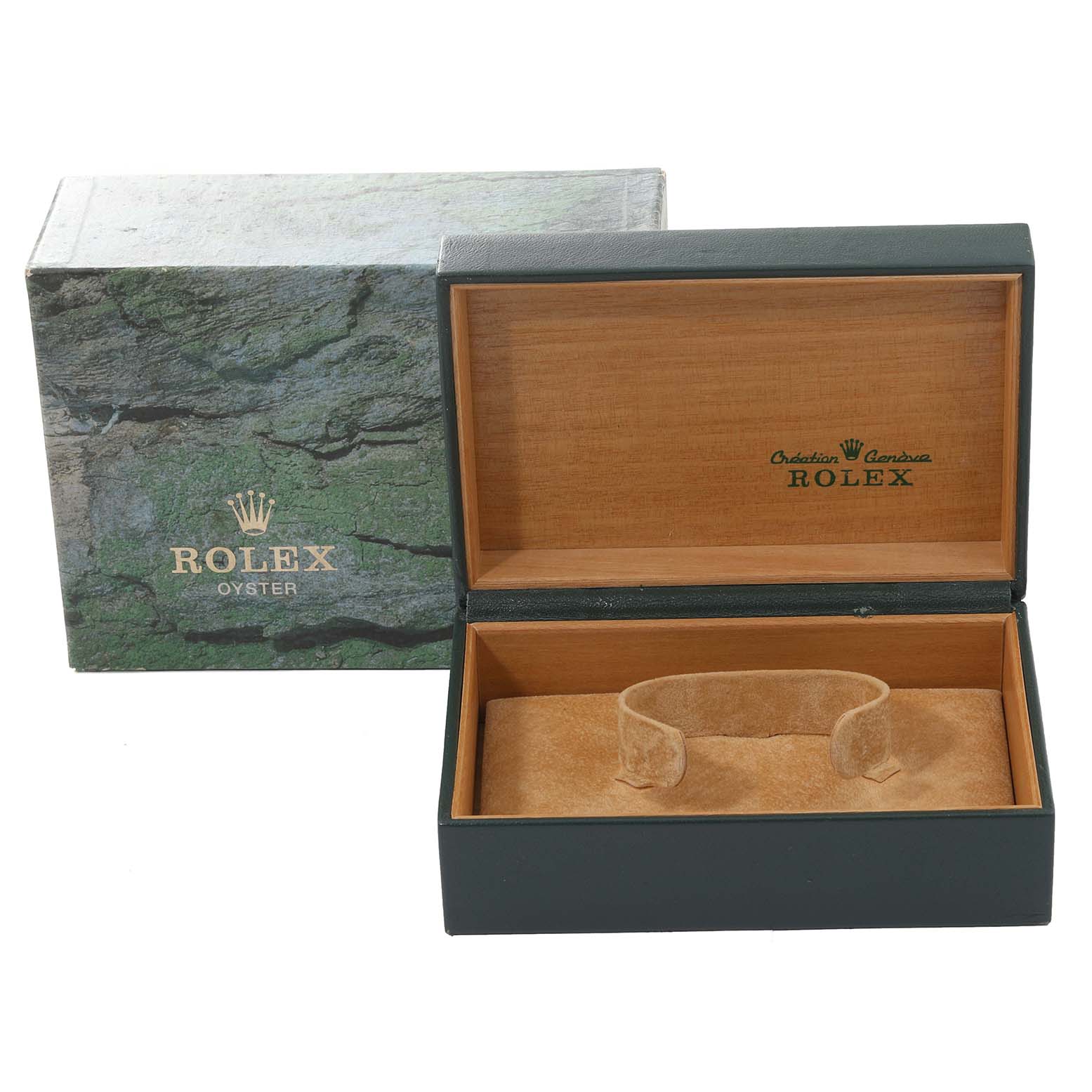 This image shows an open Rolex Datejust 16234 Men's Stainless Steel Silver Dial 16234 Men's Stainless Steel Silver Dial watch box and its packaging.