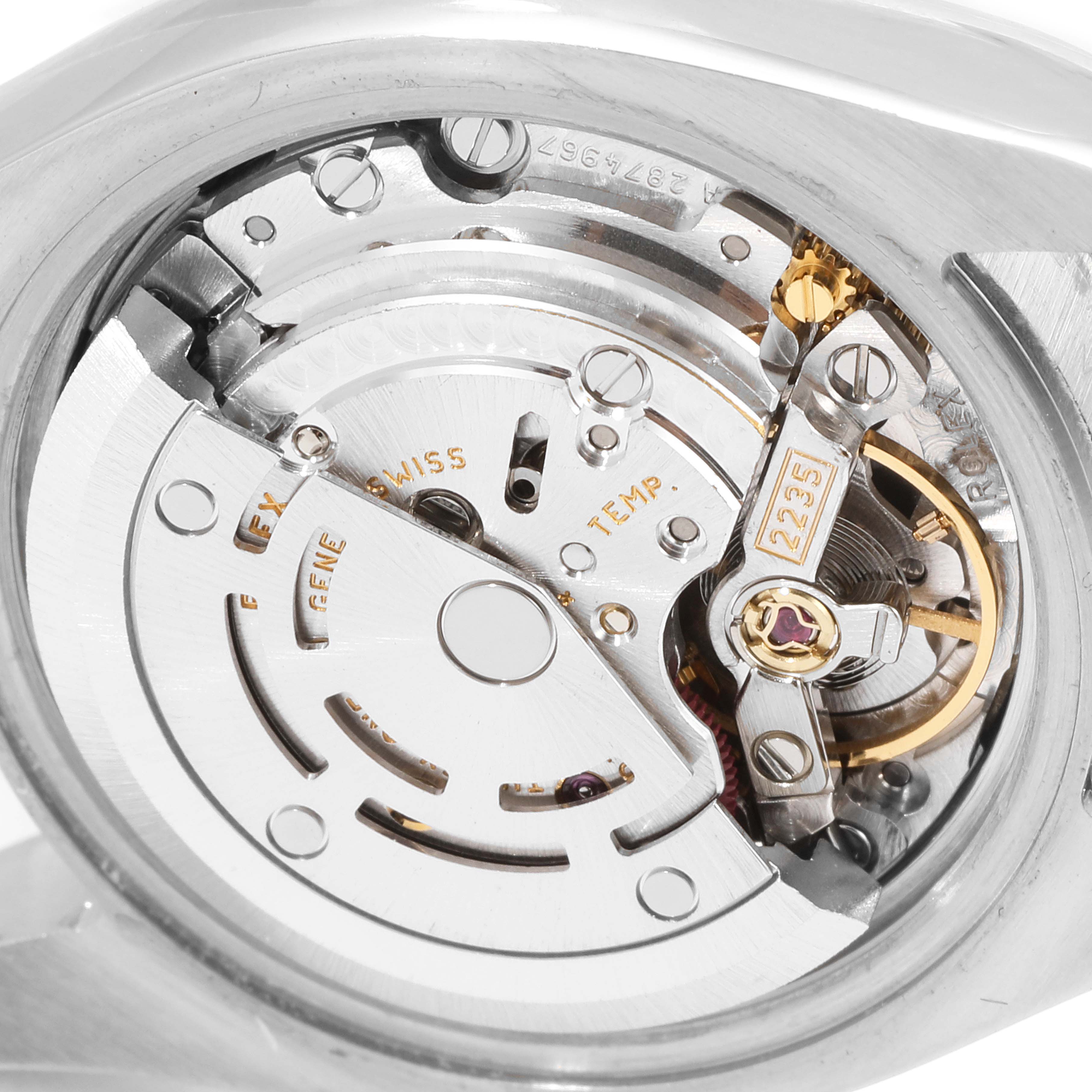 The image shows a close-up view of the movement and internal mechanism of a Rolex Datejust 179174 Women's Stainless Steel Black Dial 179174 Women's Stainless Steel Black Dial watch.