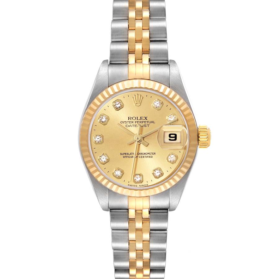 Rolex Datejust Steel Yellow Gold Champagne Diamond Dial Ladies Watch 79173 SwissWatchExpo