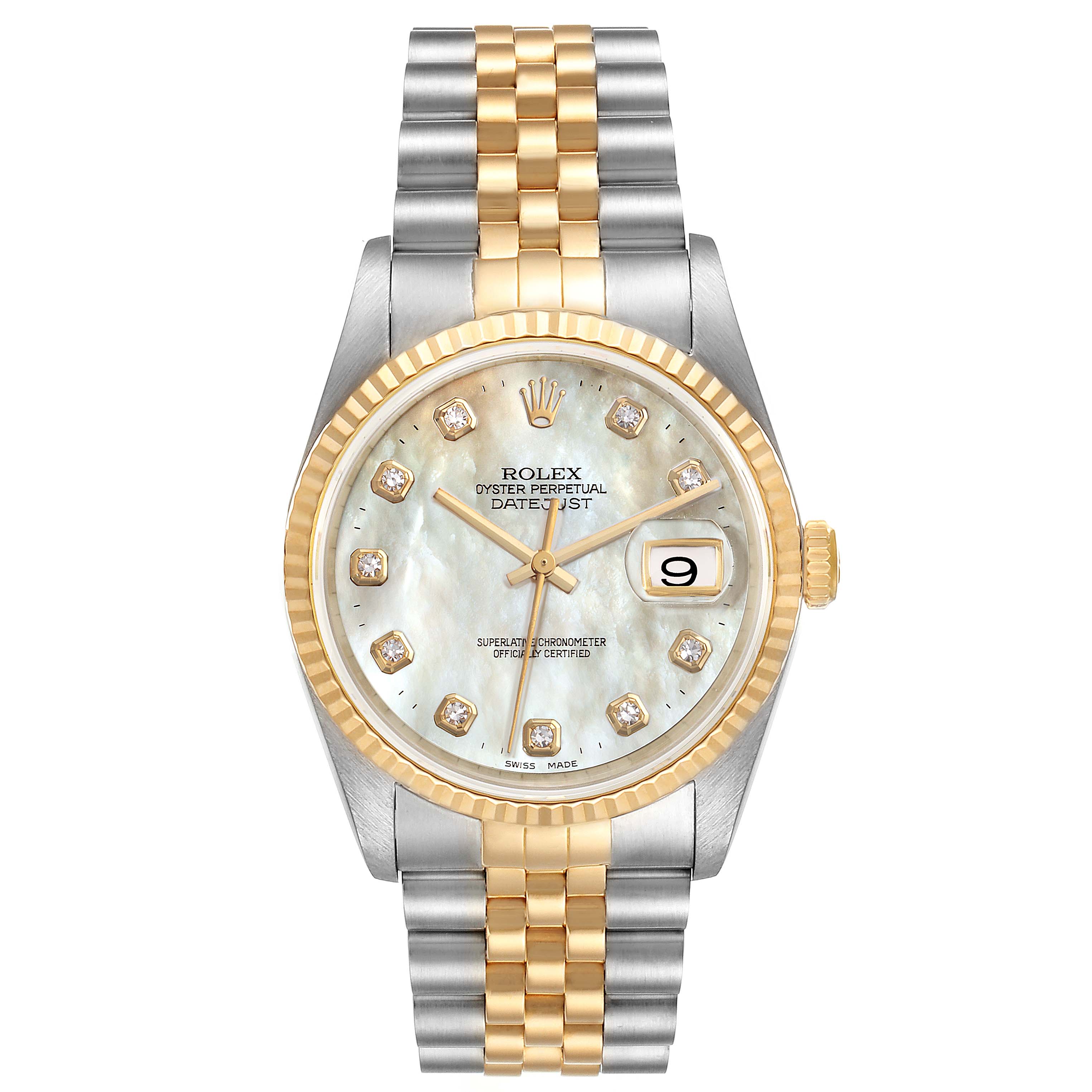 Rolex Datejust Steel Yellow Gold MOP Diamond Mens Watch 16233 Box ...