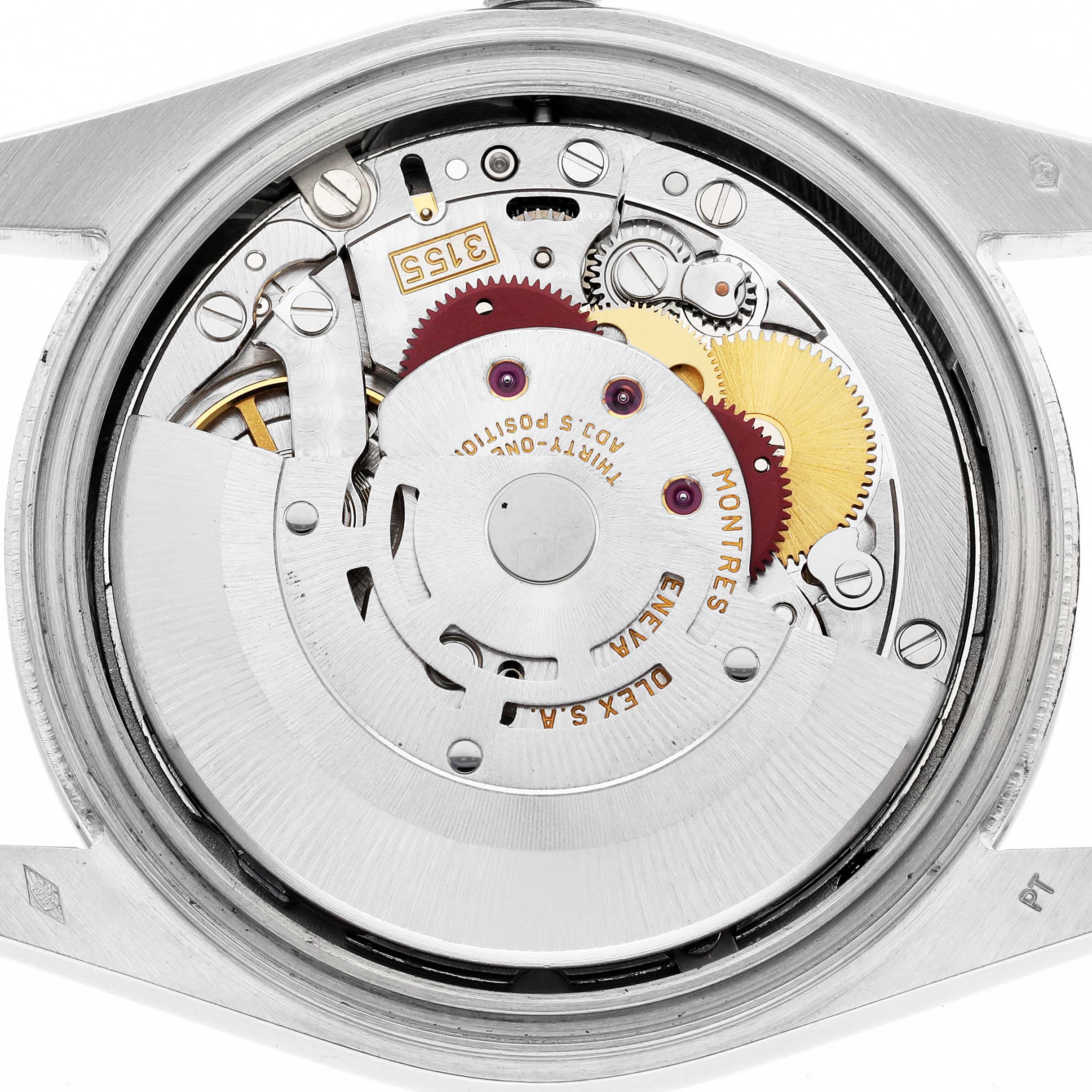 This image shows the inner mechanical movement of a Rolex President 118206 Men's Platinum Silver Dial 118206 Men's Platinum Silver Dial model watch, captured from the back.