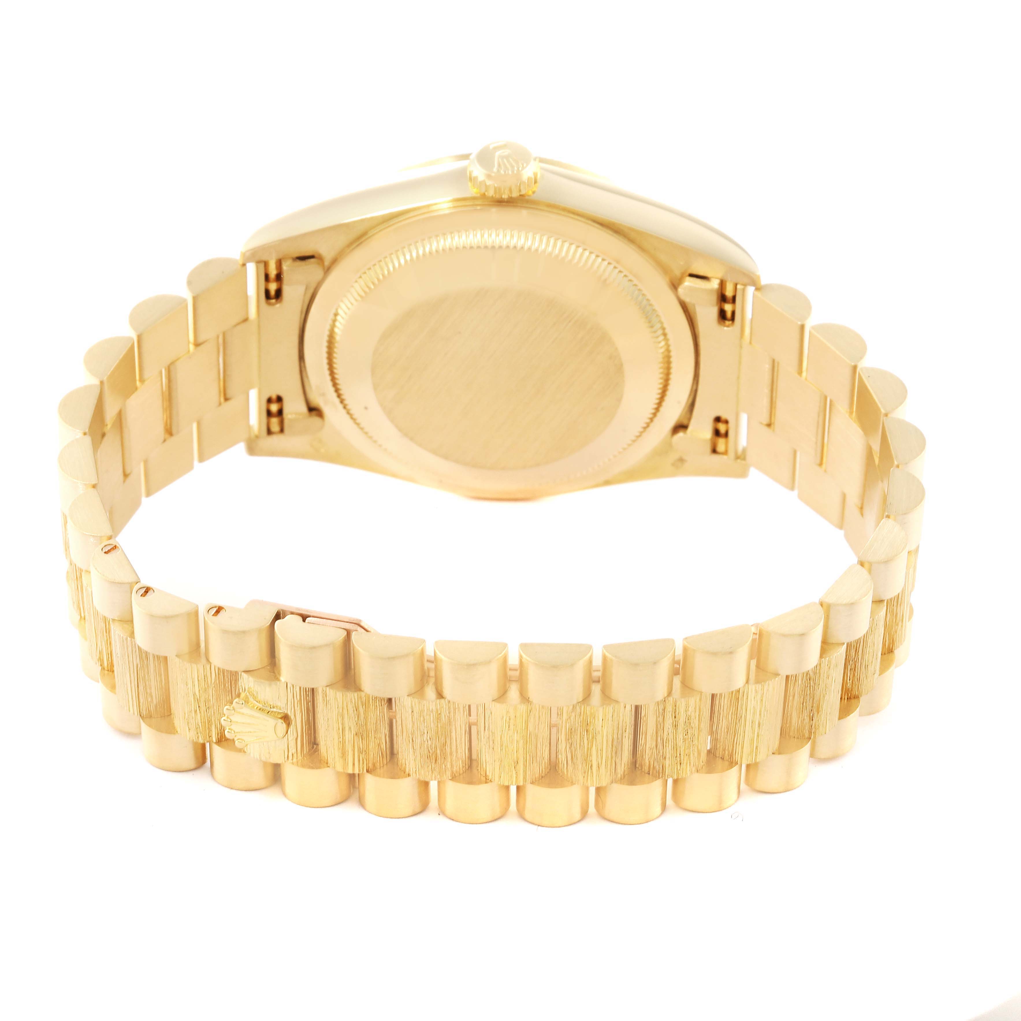This is a rear view of the Rolex President 18248 Men's Yellow Gold Champagne Dial 18248 Men's Yellow Gold Champagne Dial model, showing the back case and bracelet.
