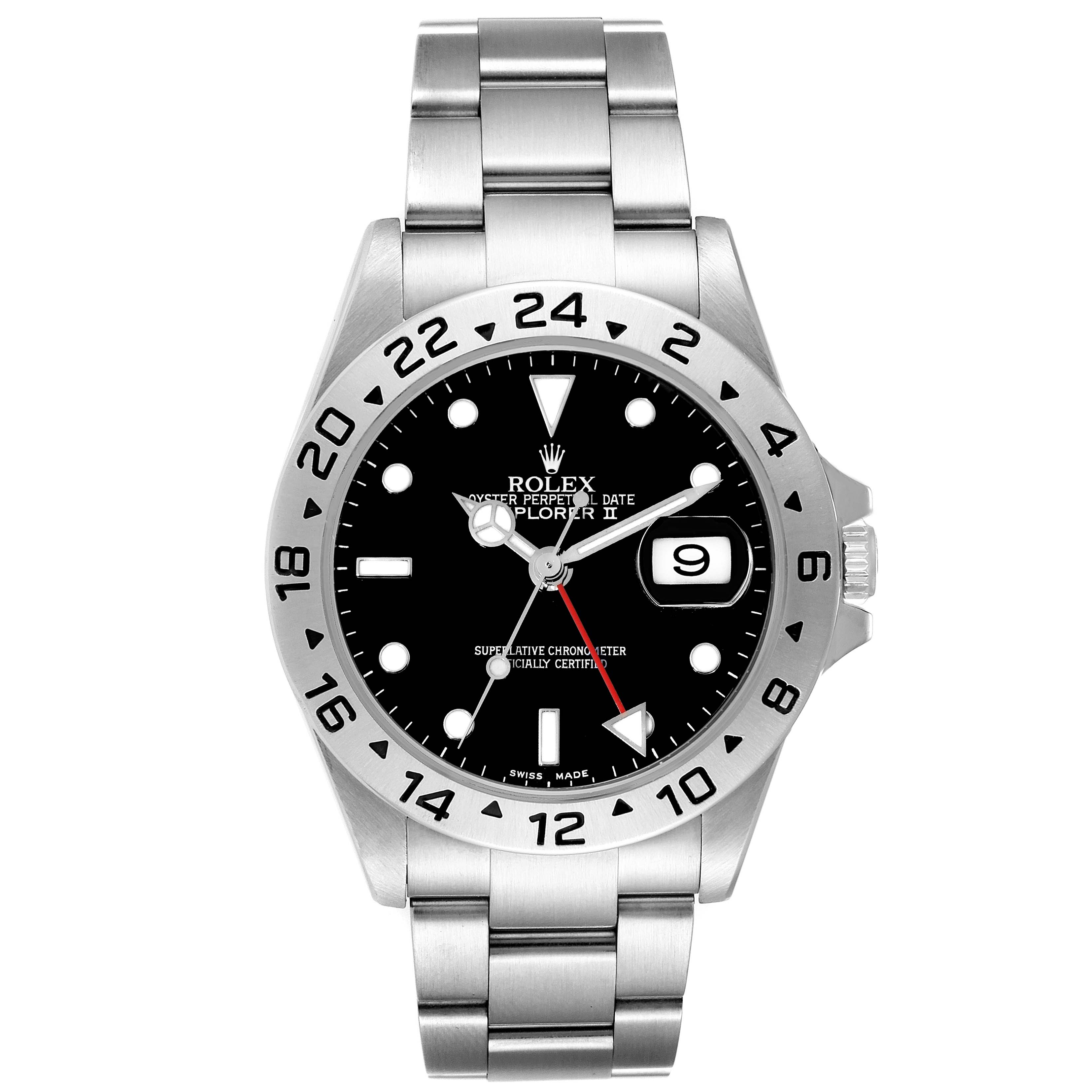The image shows a front view of a Rolex Explorer 16570 Men's Stainless Steel Black Dial 16570 Men's Stainless Steel Black Dial watch, displaying the dial, bezel, and bracelet.