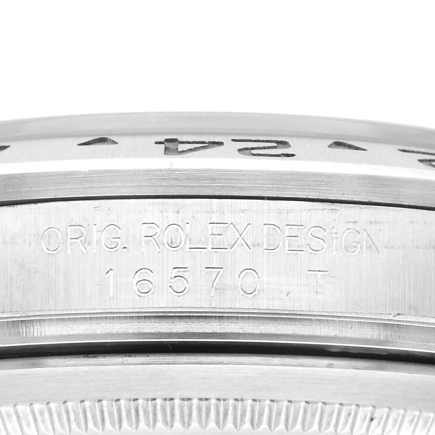 Close-up of the bezel and case side of the Rolex Explorer 16570 Men's Stainless Steel Black Dial 16570 Men's Stainless Steel Black Dial, showing the model number 16570.