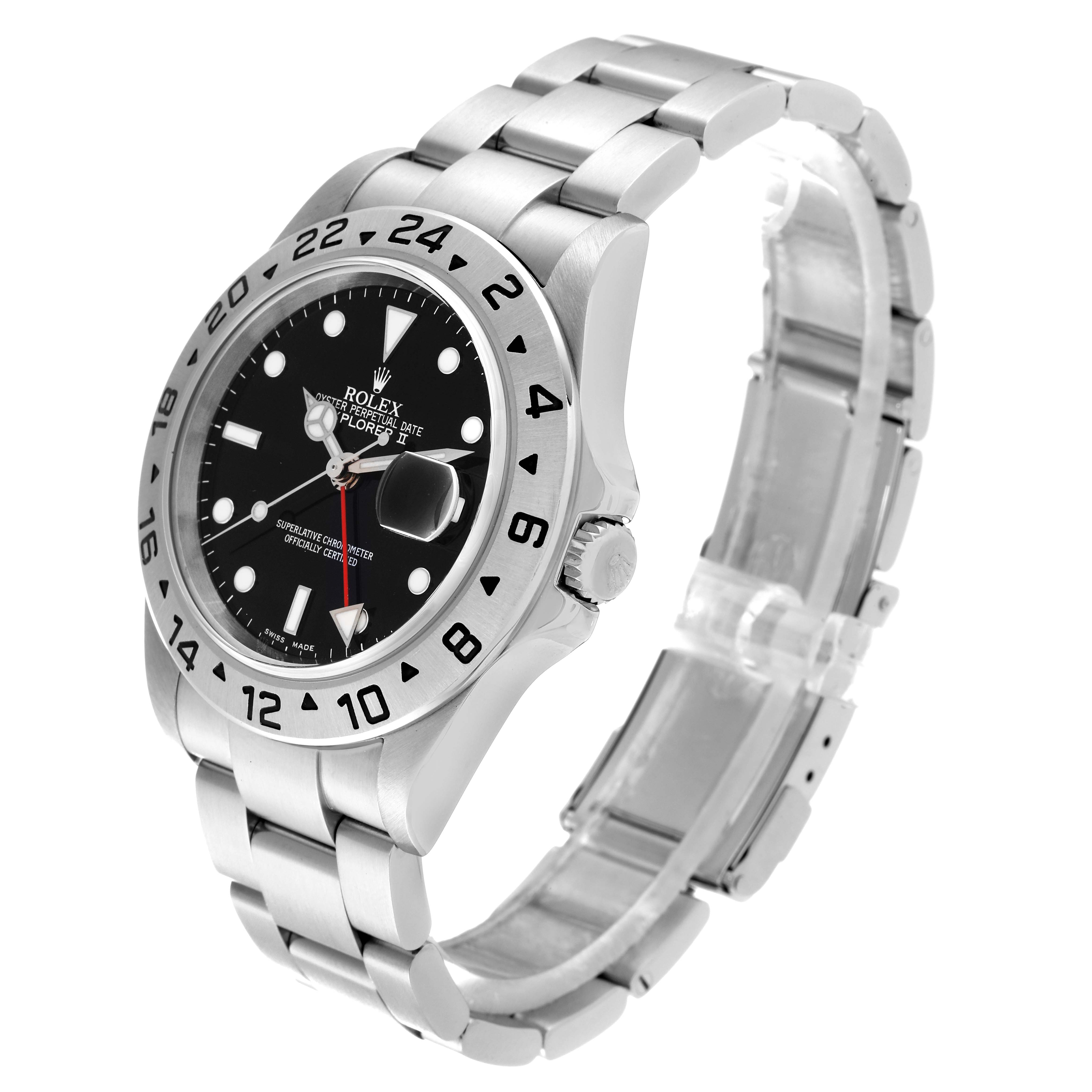 The image shows a side angle of the Rolex Explorer 16570 Men's Stainless Steel Black Dial 16570 Men's Stainless Steel Black Dial watch, highlighting the dial, bezel, crown, and bracelet.