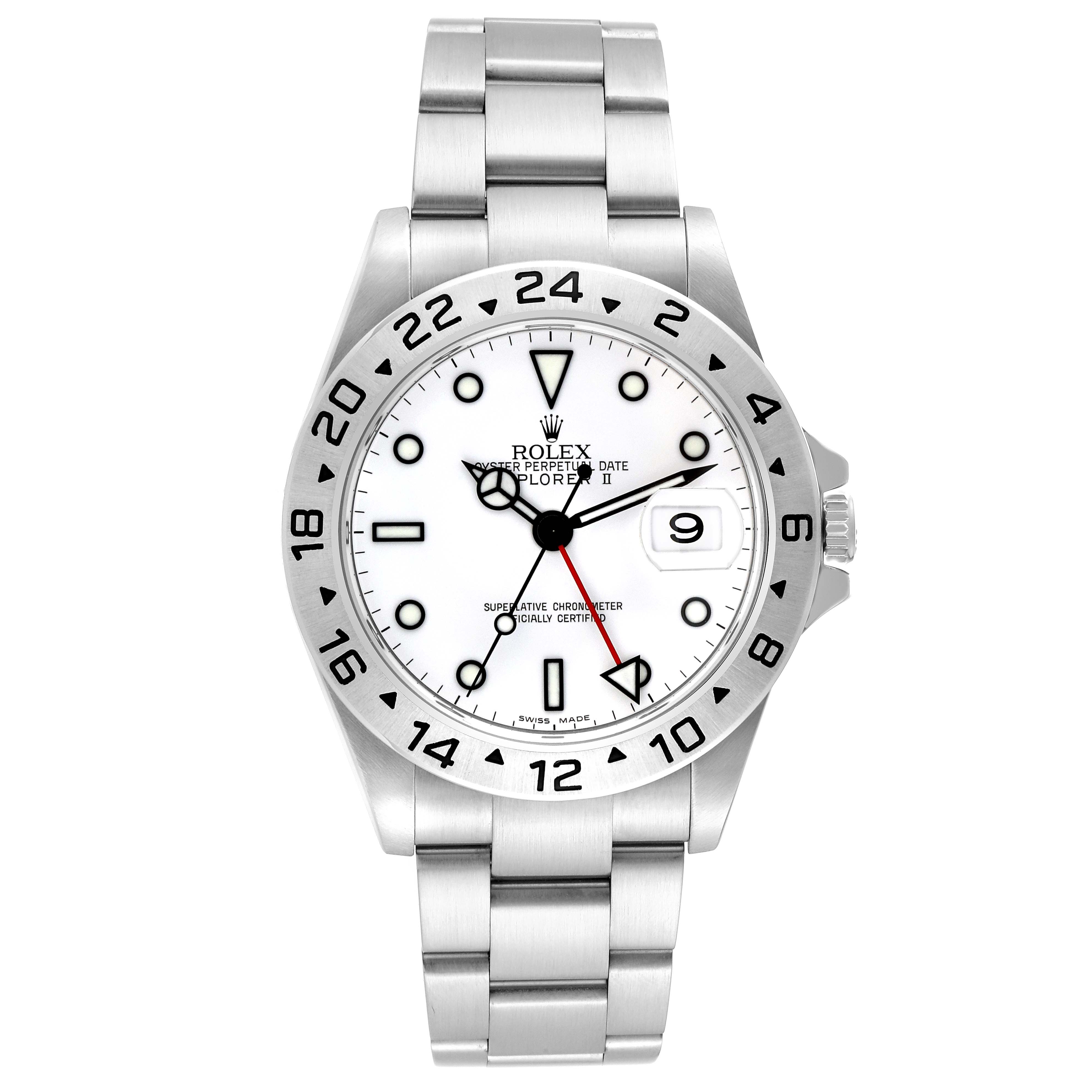 This is a front-view image of a Rolex Explorer 16570 Men's Stainless Steel White Dial 16570 Men's Stainless Steel White Dial watch, showing the face, bezel, and bracelet.