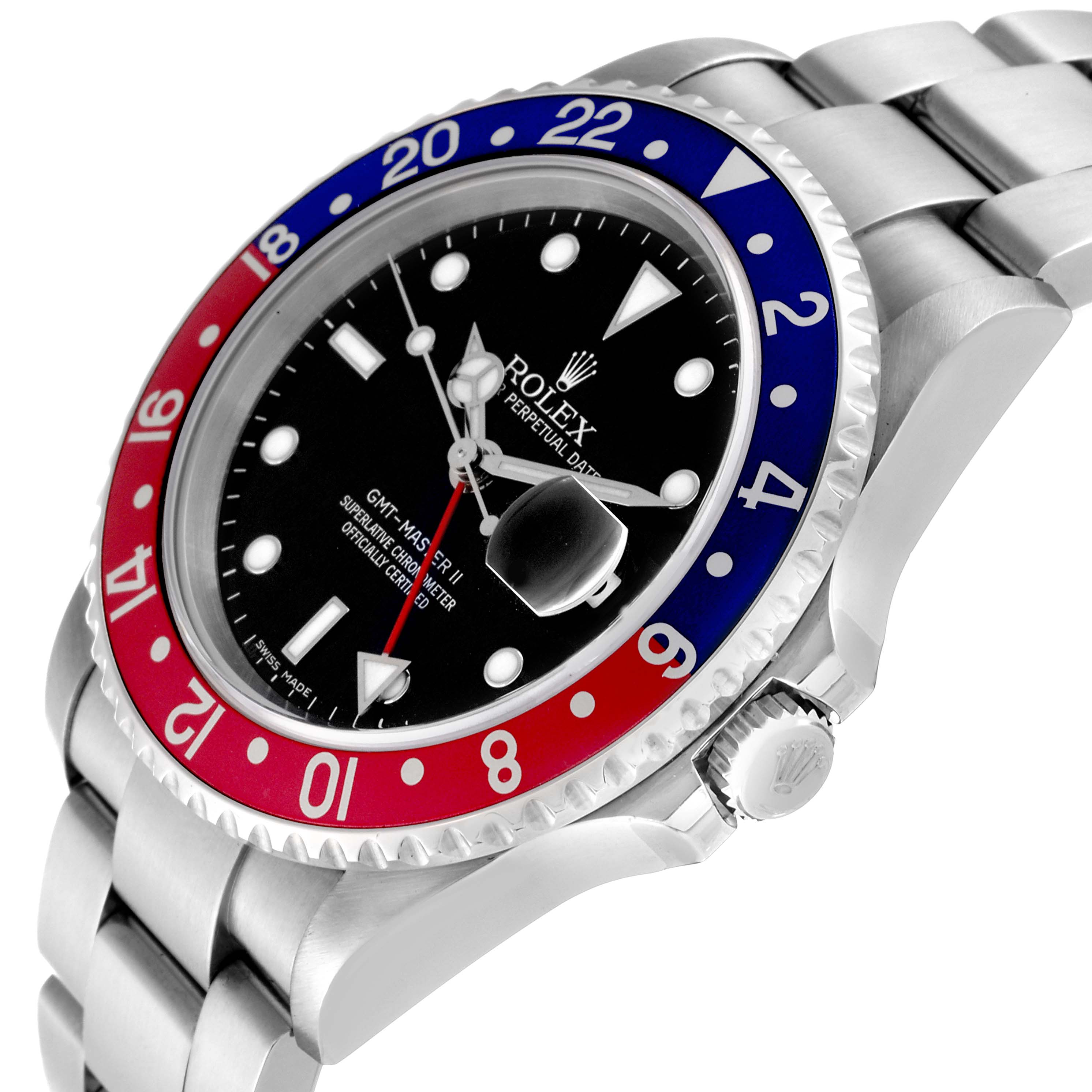 This Rolex GMT-Master 16710 Men's Stainless Steel Black Dial 16710 Men's Stainless Steel Black Dial watch is shown at a slight angle, highlighting the bezel, dial, bracelet, and crown.