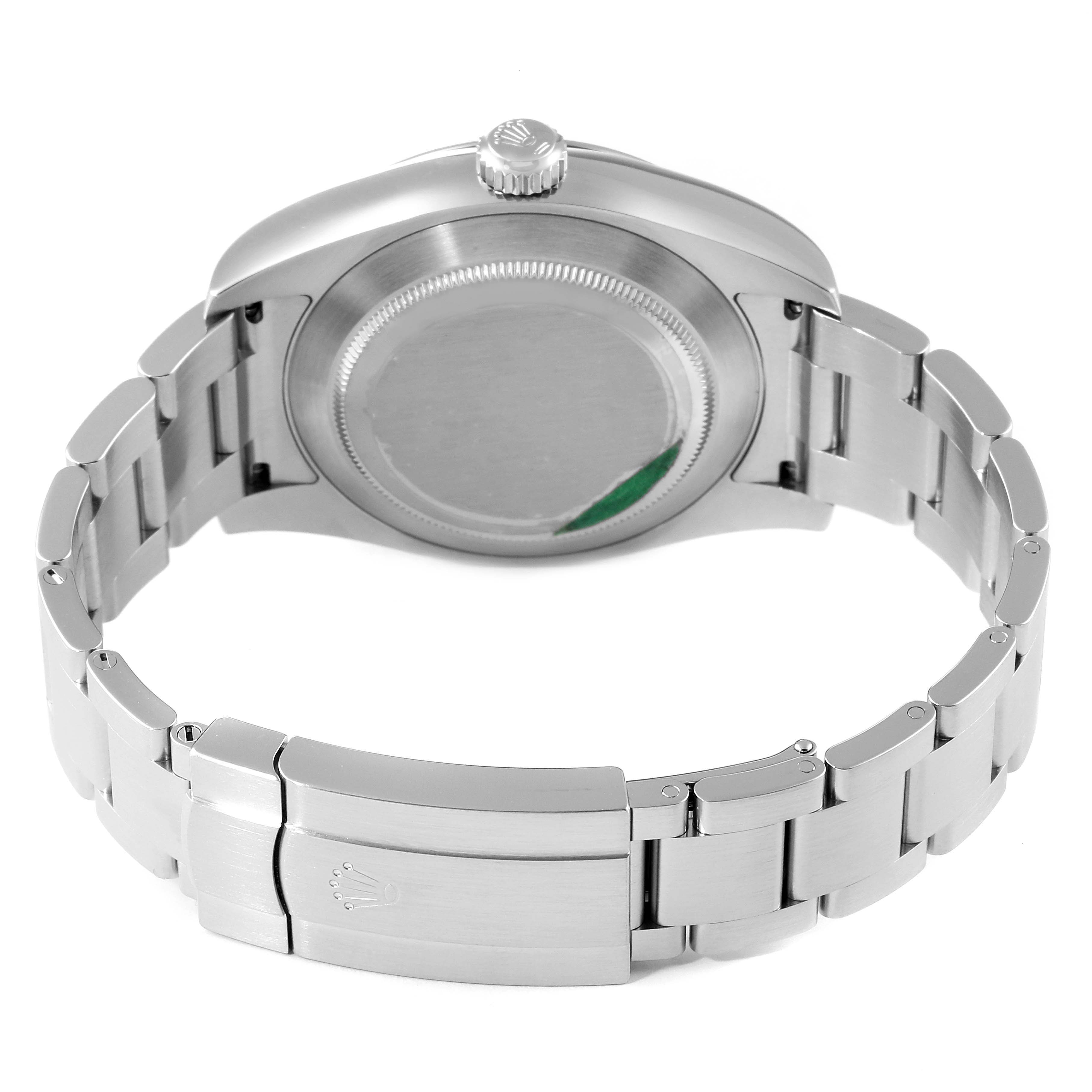 The image shows the rear view of the Rolex Air-King 116900 Men's Stainless Steel Black Dial 116900 Men's Stainless Steel Black Dial watch, highlighting the case back, crown, and stainless steel bracelet with clasp.