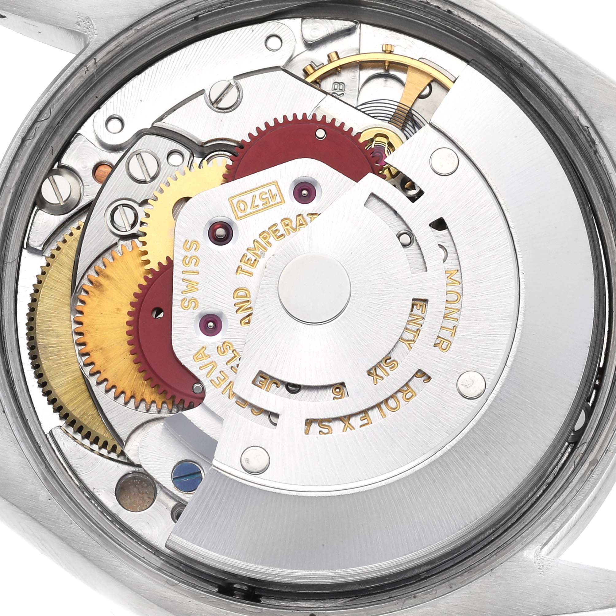 This image shows the intricate internal movement mechanism of the Vintage Collection watch by Rolex from the back angle.