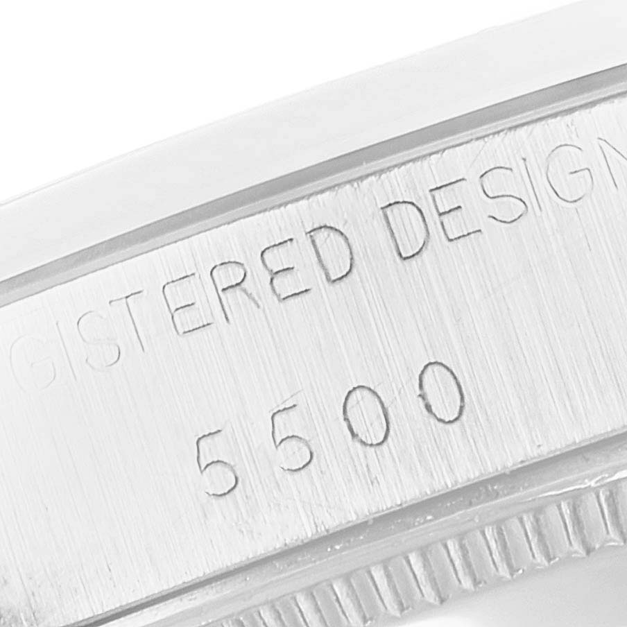 This image shows the engraved model number "5500" on the case of the Rolex Vintage Collection 5500 Men
s Stainless Steel Silver Dial 5500 Men
s Stainless Steel Silver Dial watch.