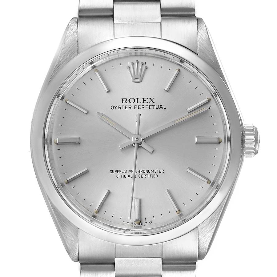 Rolex Oyster Perpetual Vintage Stainless Steel Silver Dial Mens Watch 5500 SwissWatchExpo