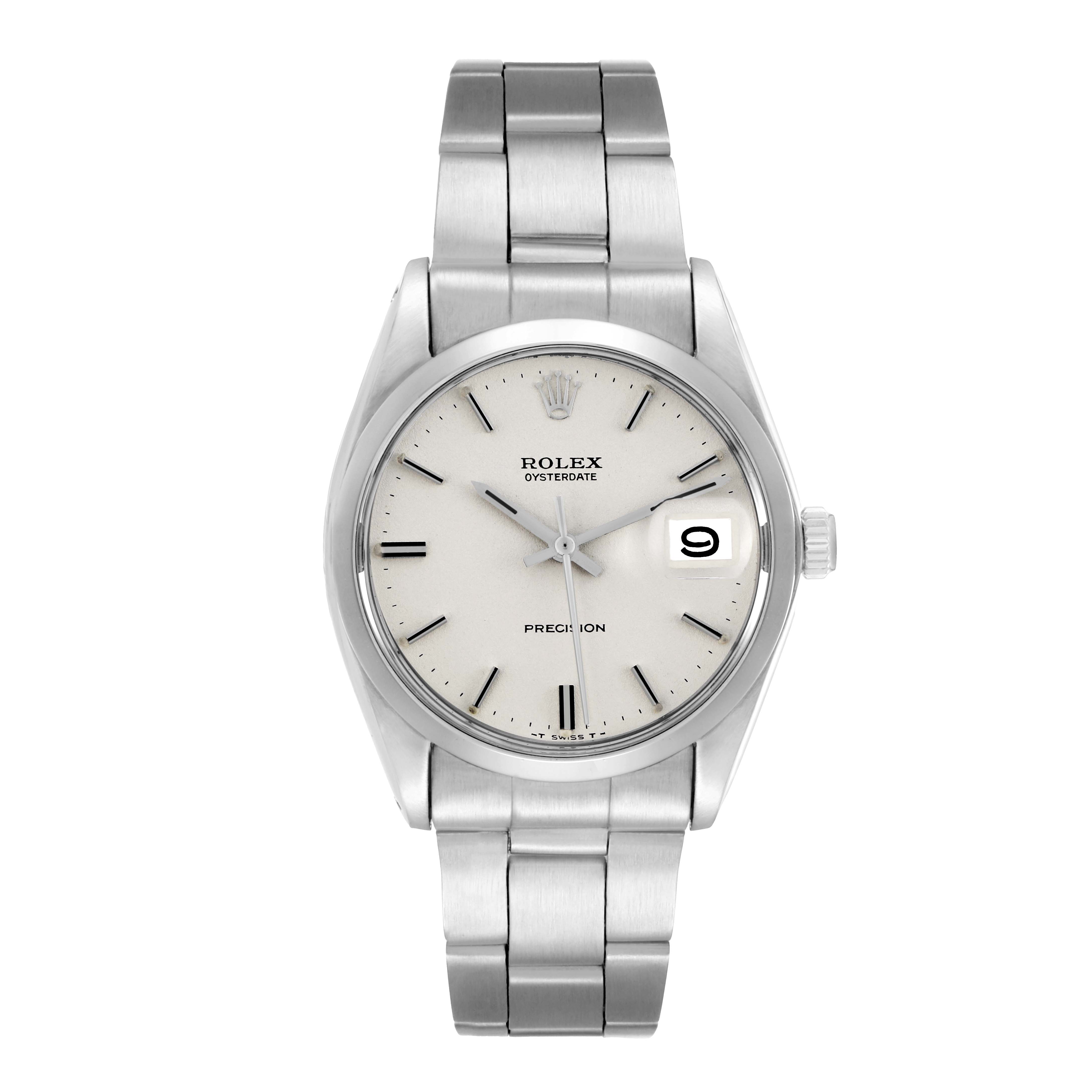 The Rolex Vintage Collection 6694 Men
s Stainless Steel White Dial watch is shown from a front angle, displaying its face, dial, and bracelet.