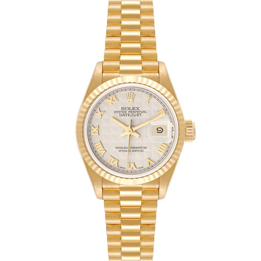 Rolex President Datejust Yellow Gold Ivory Pyramid Dial Ladies Watch 69178 SwissWatchExpo