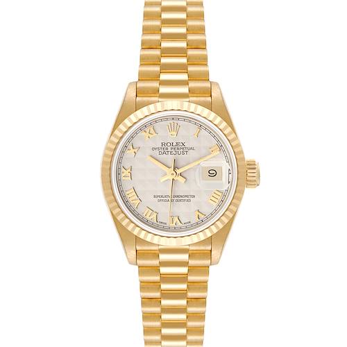 Photo of Rolex President Datejust Yellow Gold Ivory Pyramid Dial Ladies Watch 69178