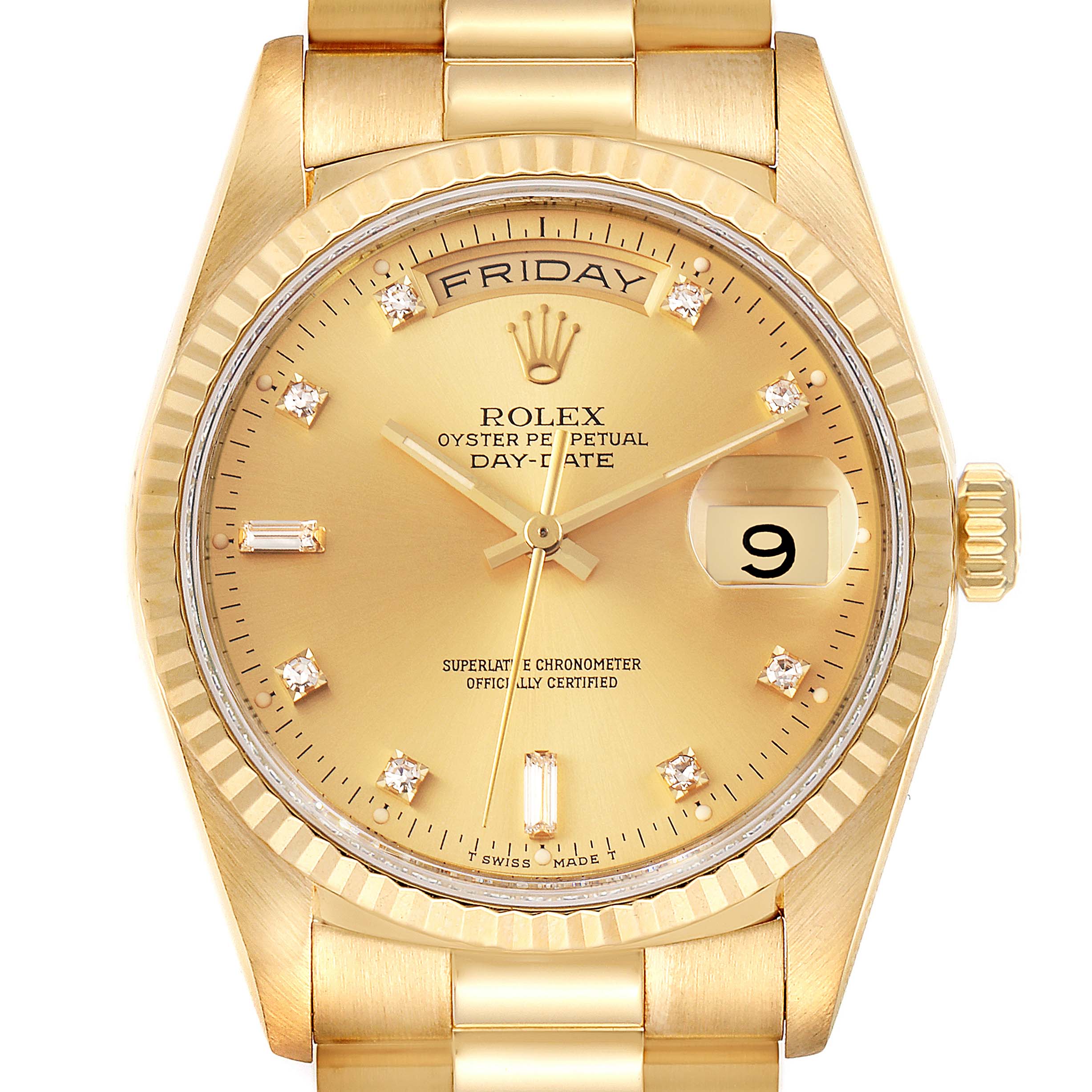 Rolex President Day-Date 36mm Yellow Gold Diamond Mens Watch 18238 ...