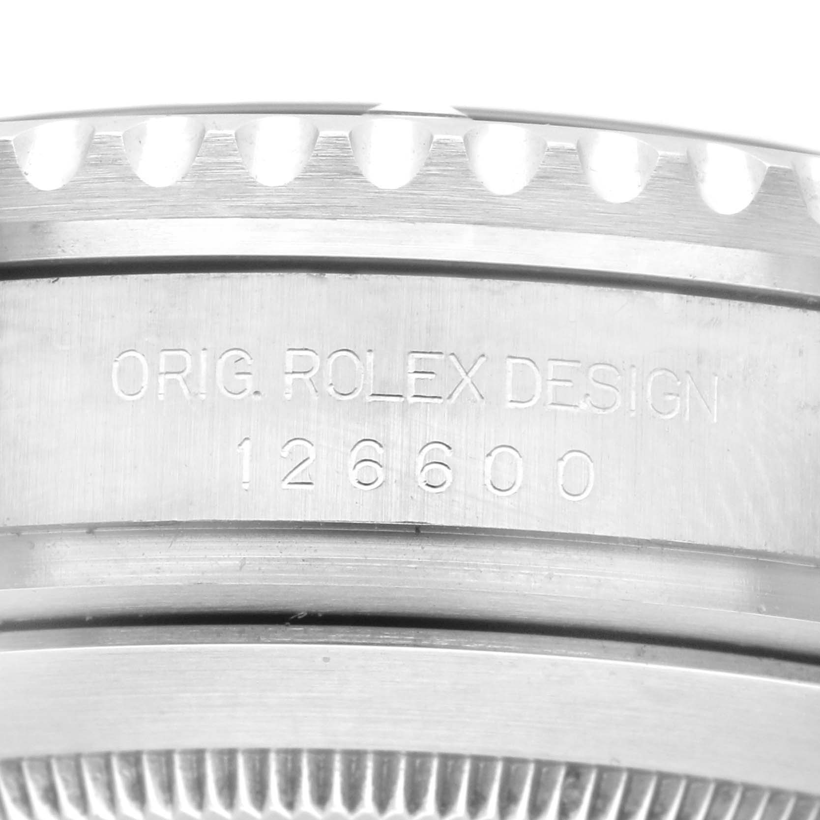 This image shows a close-up of the case side engraving on a Rolex Sea-Dweller 126600 Men
s Stainless Steel Black Dial 126600 Men
s Stainless Steel Black Dial, model number 126600.