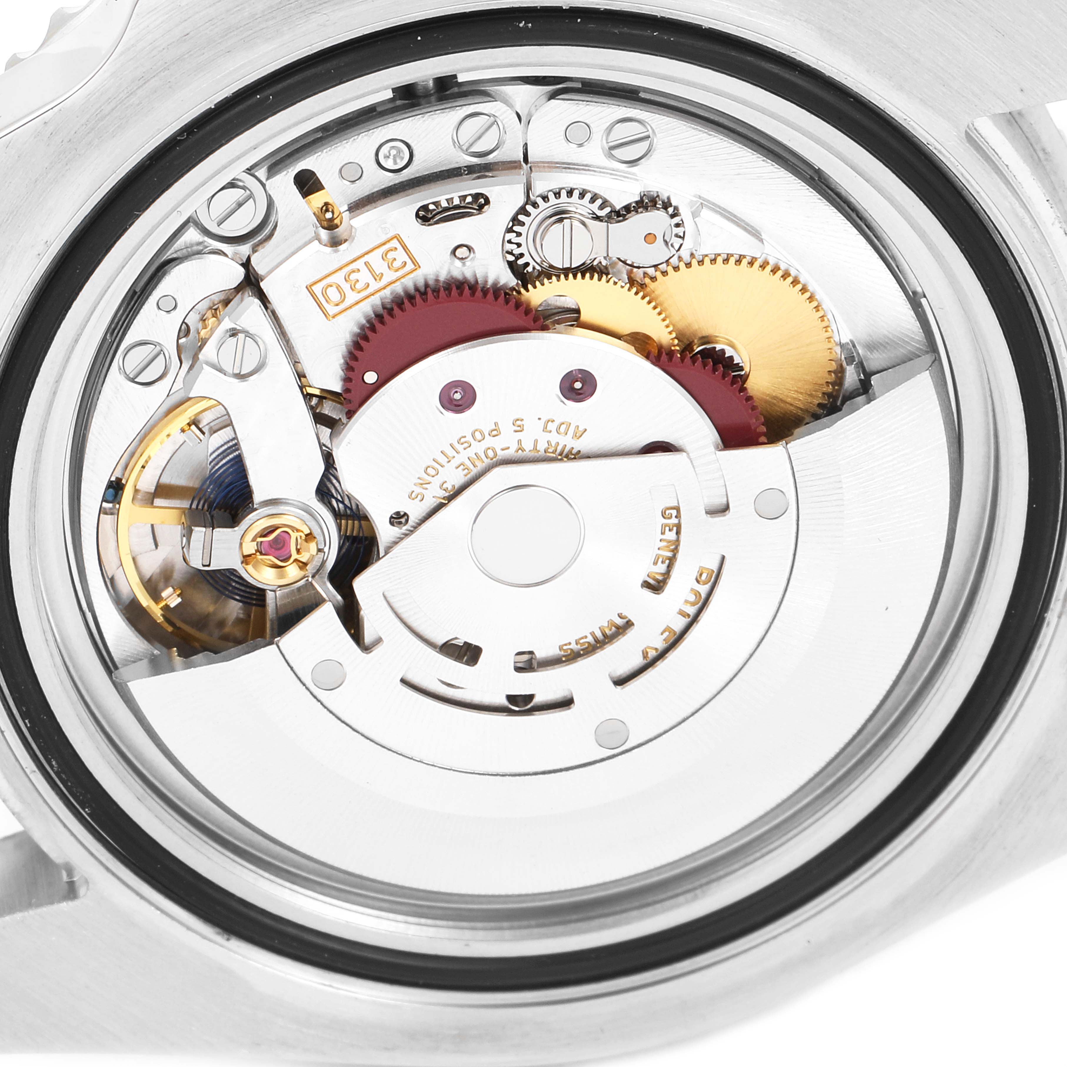 This image shows the back view of a Rolex Submariner 114060 Men
s Stainless Steel Black Dial 114060 Men
s Stainless Steel Black Dial watch, highlighting its detailed automatic movement mechanism.