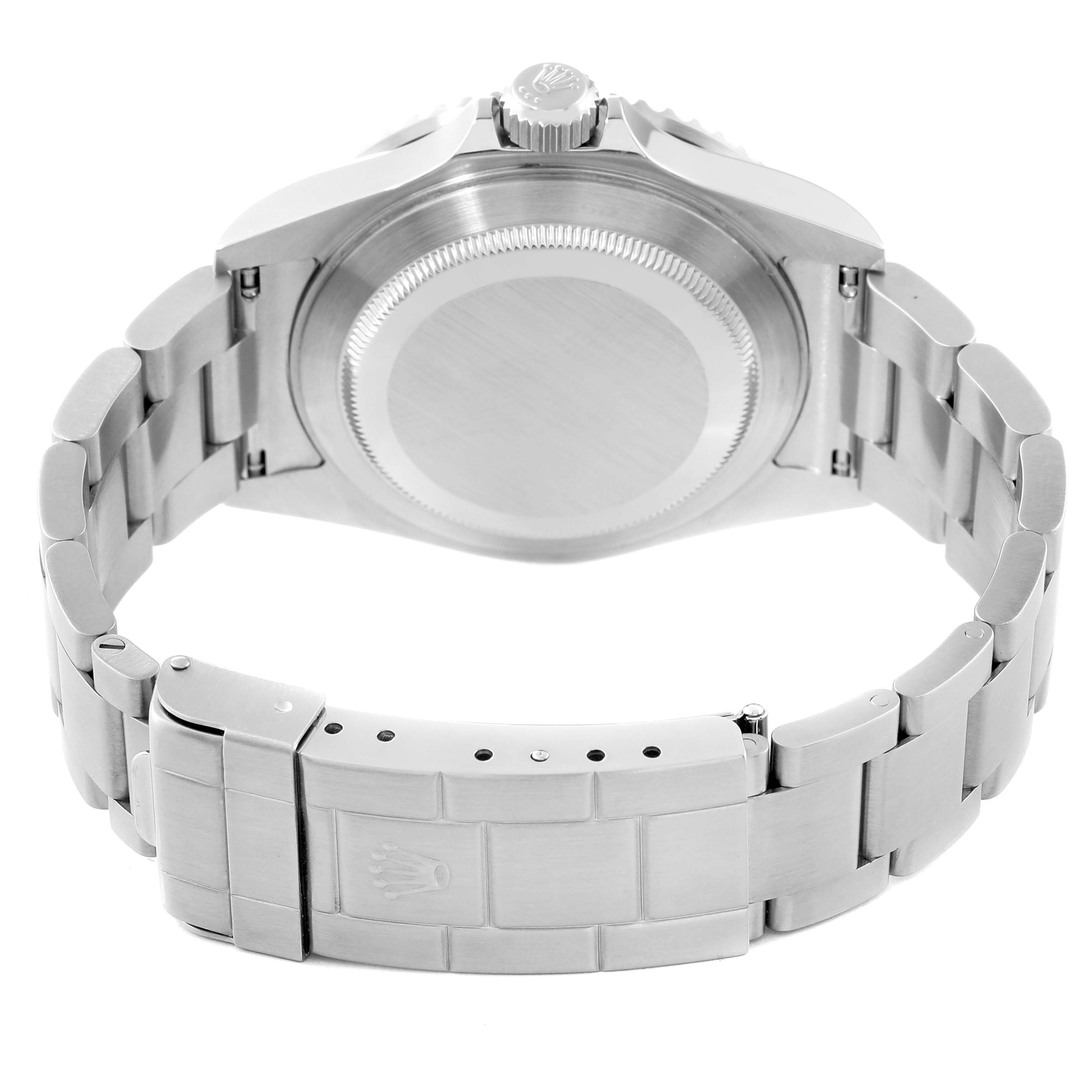 This image shows the back case and clasp of a Rolex Submariner 16610 Men
s Stainless Steel Black Dial 16610 Men
s Stainless Steel Black Dial watch from a rear angle.