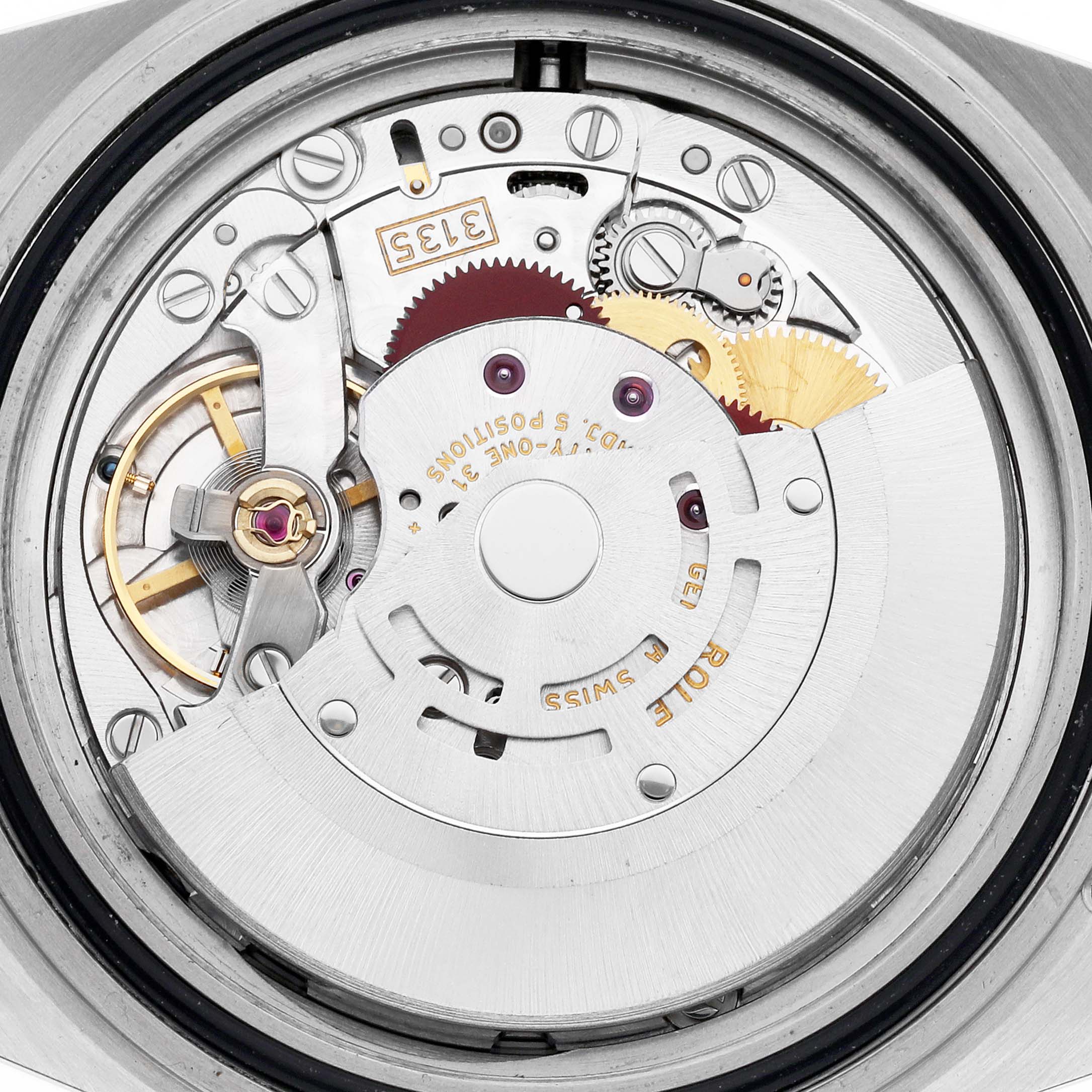 This image shows the internal movement mechanism of a Rolex Submariner 16610 Men
s Stainless Steel Black Dial 16610 Men
s Stainless Steel Black Dial watch, viewed from the back.