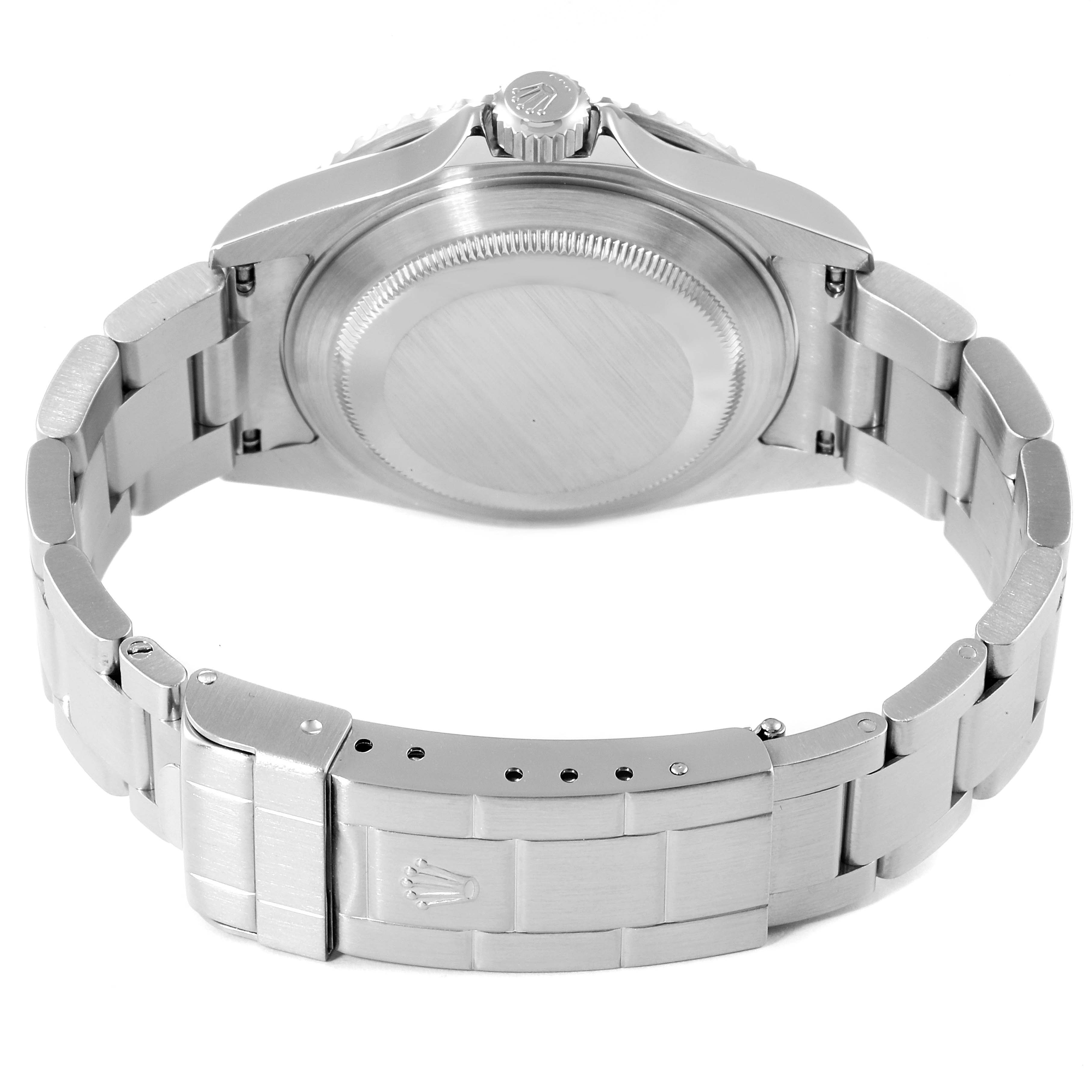 This image shows the back, clasp, and bracelet of a Rolex Submariner 16610LV Men
s Stainless Steel Black Dial 16610LV Men
s Stainless Steel Black Dial watch.