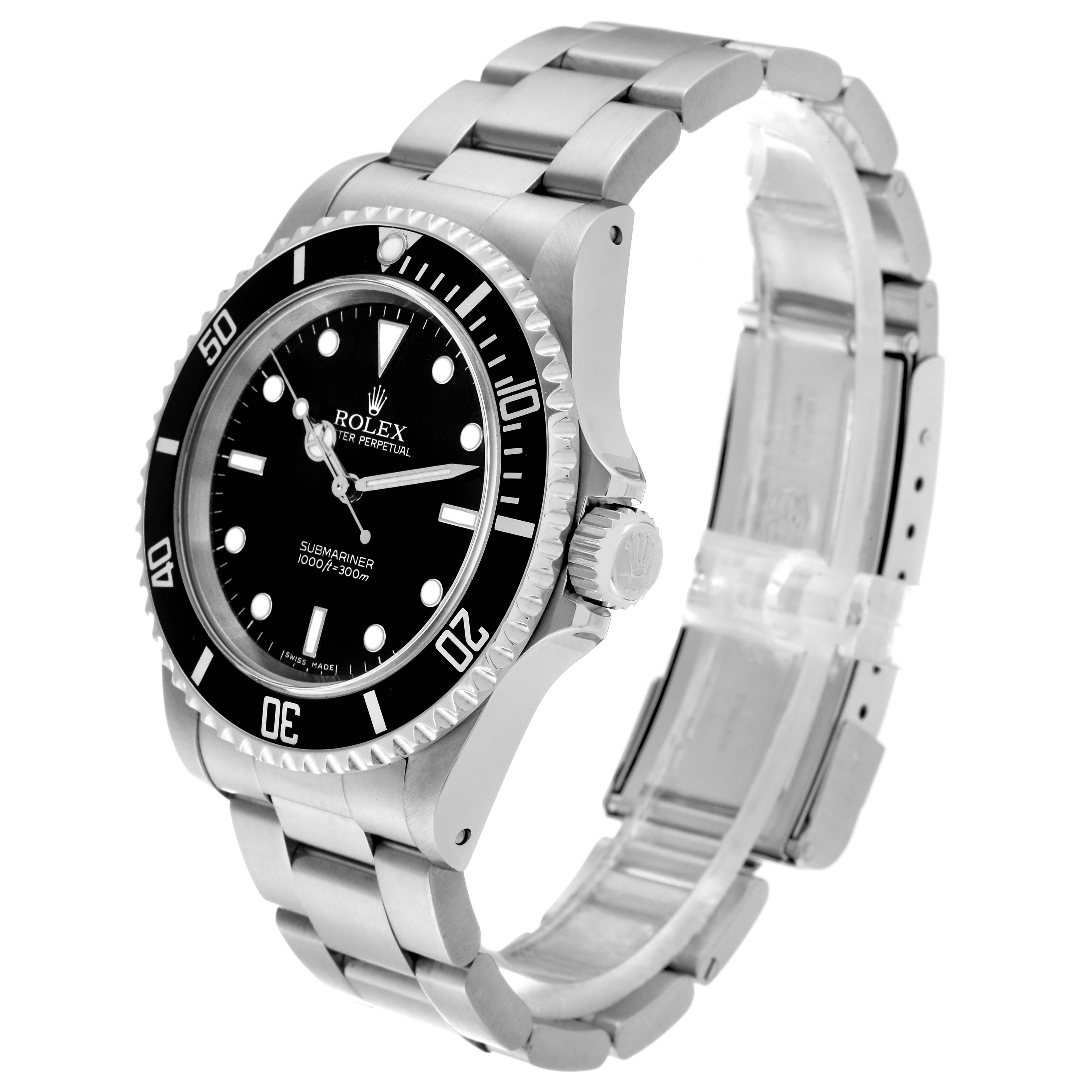 The image shows a Rolex Submariner 14060 Men's Stainless Steel Black Dial 14060 Men's Stainless Steel Black Dial watch from a three-quarter angle, highlighting the face, bezel, crown, and bracelet.