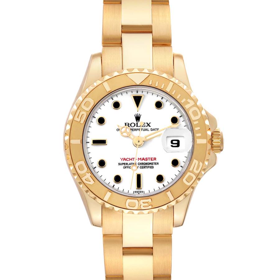 Rolex Yachtmaster 29 Yellow Gold White Dial Ladies Watch 69628 SwissWatchExpo