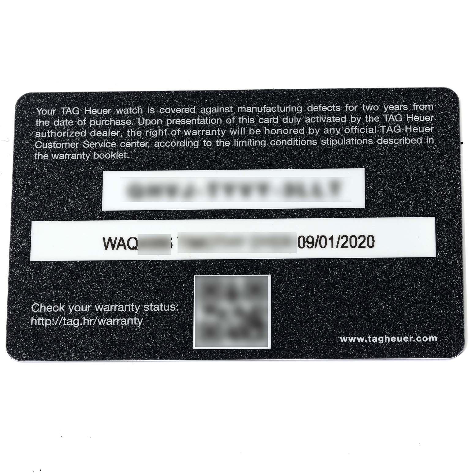 This image shows a warranty card for a Tag Heuer Link CBC2112.BA0603 Men's Stainless Steel Blue Dial CBC2112.BA0603 Men's Stainless Steel Blue Dial model watch.