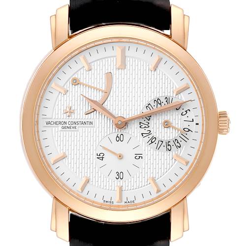 This image shows a frontal view of the dial of a Vacheron Constantin Malte watch, highlighting the hands, markers, and subdials.