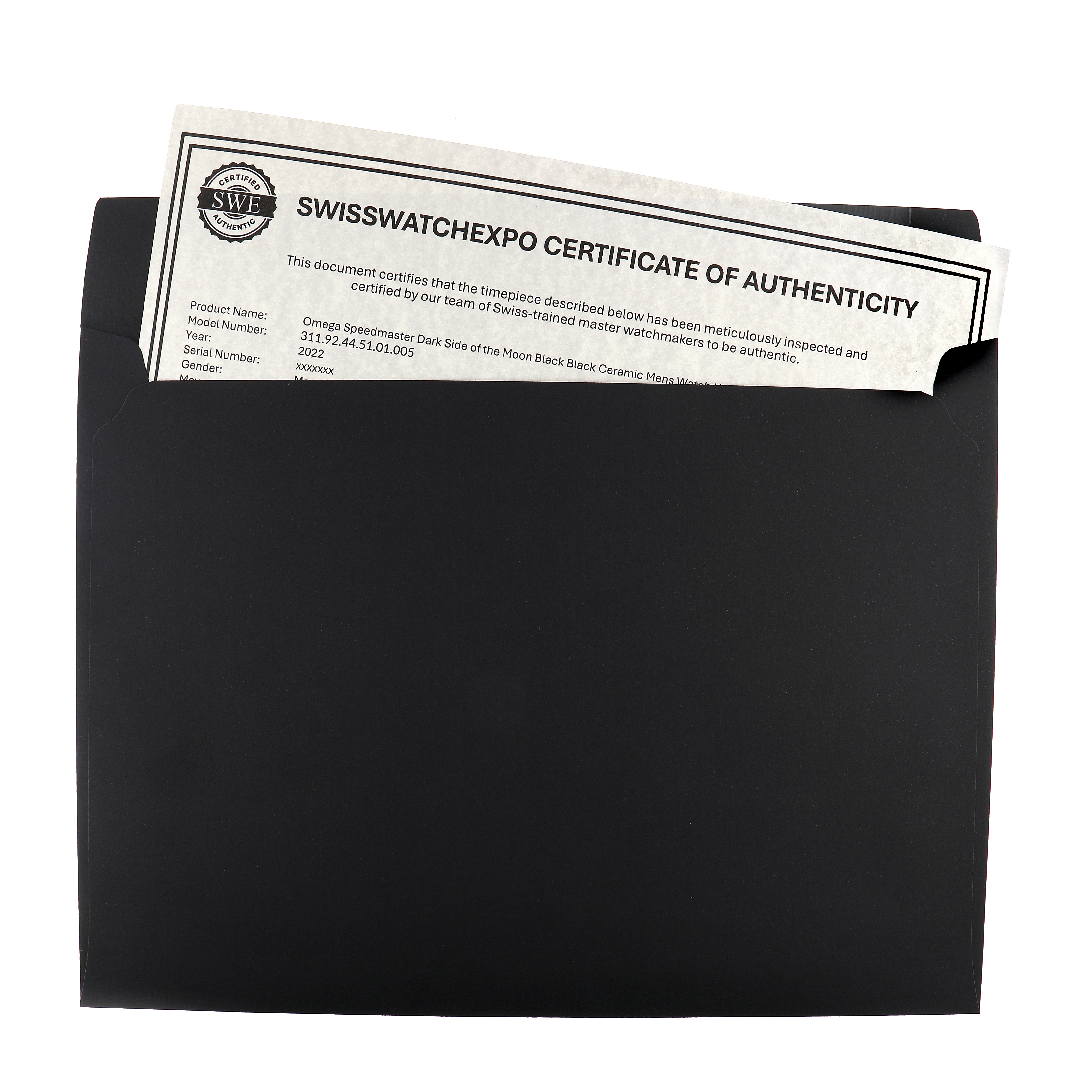 This image shows a certificate of authenticity envelope, related to the Rolex Air-King Men's .