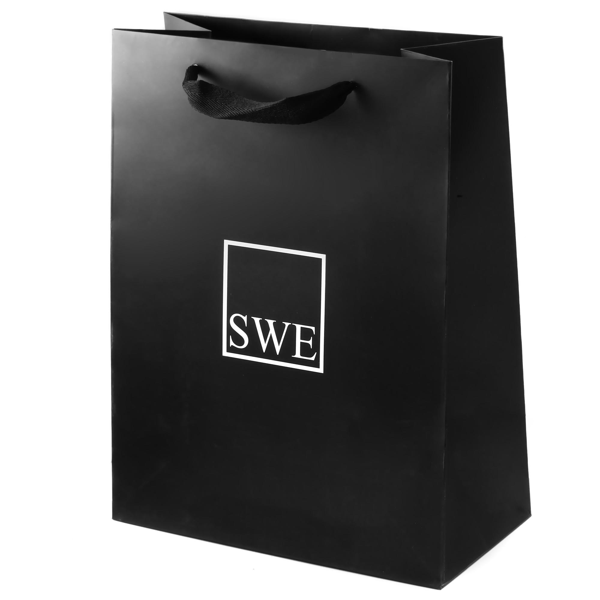 The image shows a black shopping bag with 'SWE' logo, unrelated directly to the Rolex Air-King Men's  Men's  watch.