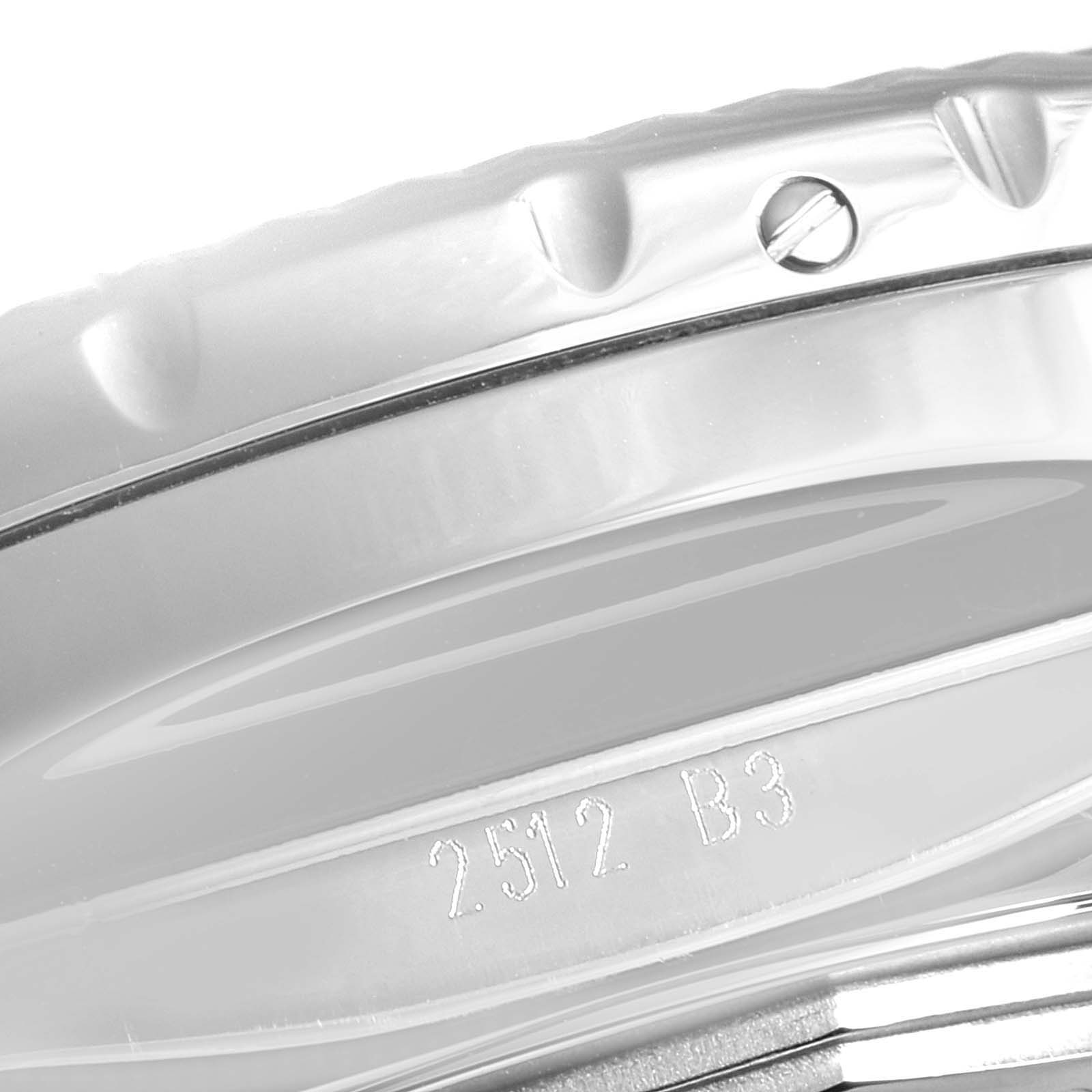 This image shows a close-up of the bezel and serial number engraving on a Bentley model by Breitling.