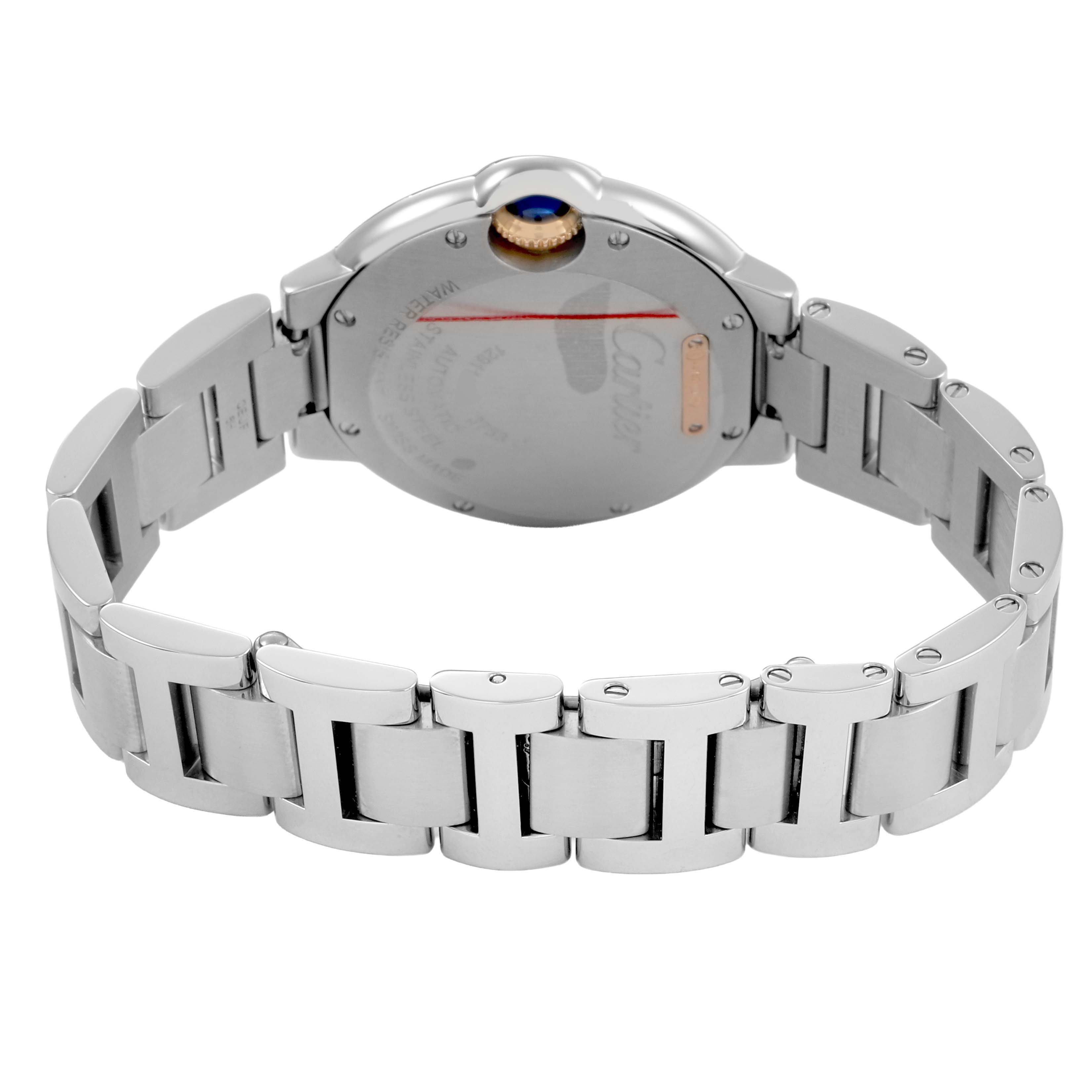 The image shows the back view of the bracelet and case of a Cartier Ballon Bleu WE902080 Women's Steel and Gold (two tone) Silver Dial watch.