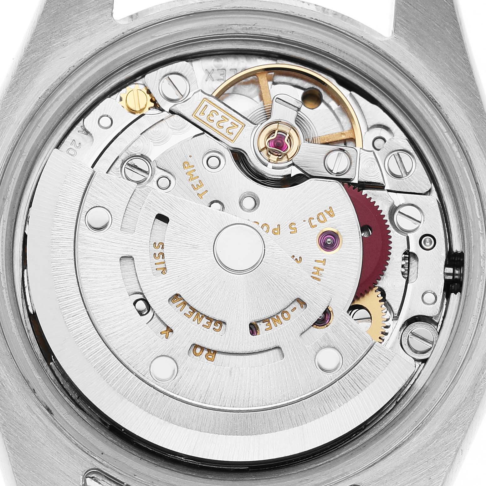 The image shows the movement mechanism of a Cartier Ballon Bleu WE902081 Women's Stainless Steel Silver Dial, viewed from the back, highlighting gears and components.