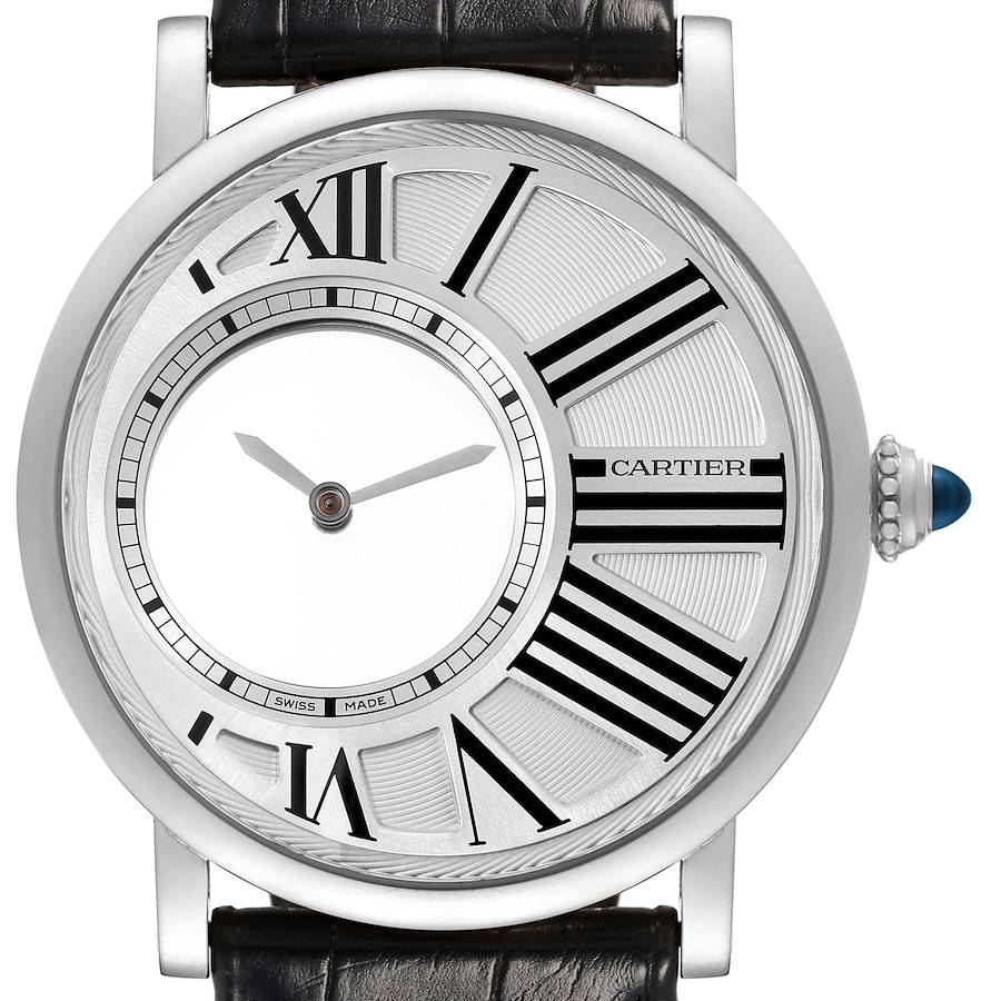 Cartier Rotonde Heure Mysterieuse White Gold Mens Watch W1556224 Box Papers SwissWatchExpo