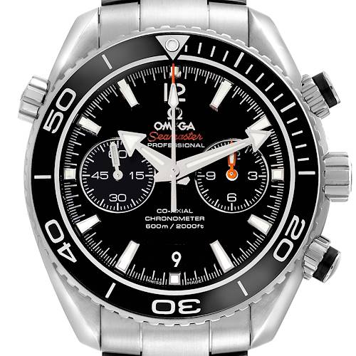 Front view showing the face, bezel, and crown of the Omega Planet Ocean Seamaster Professional watch.