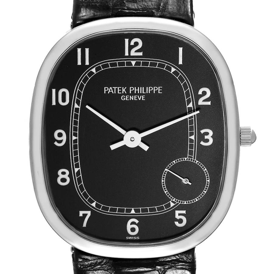 Patek Philippe Golden Ellipse White Gold Black Dial Mens Watch 5028 Papers SwissWatchExpo