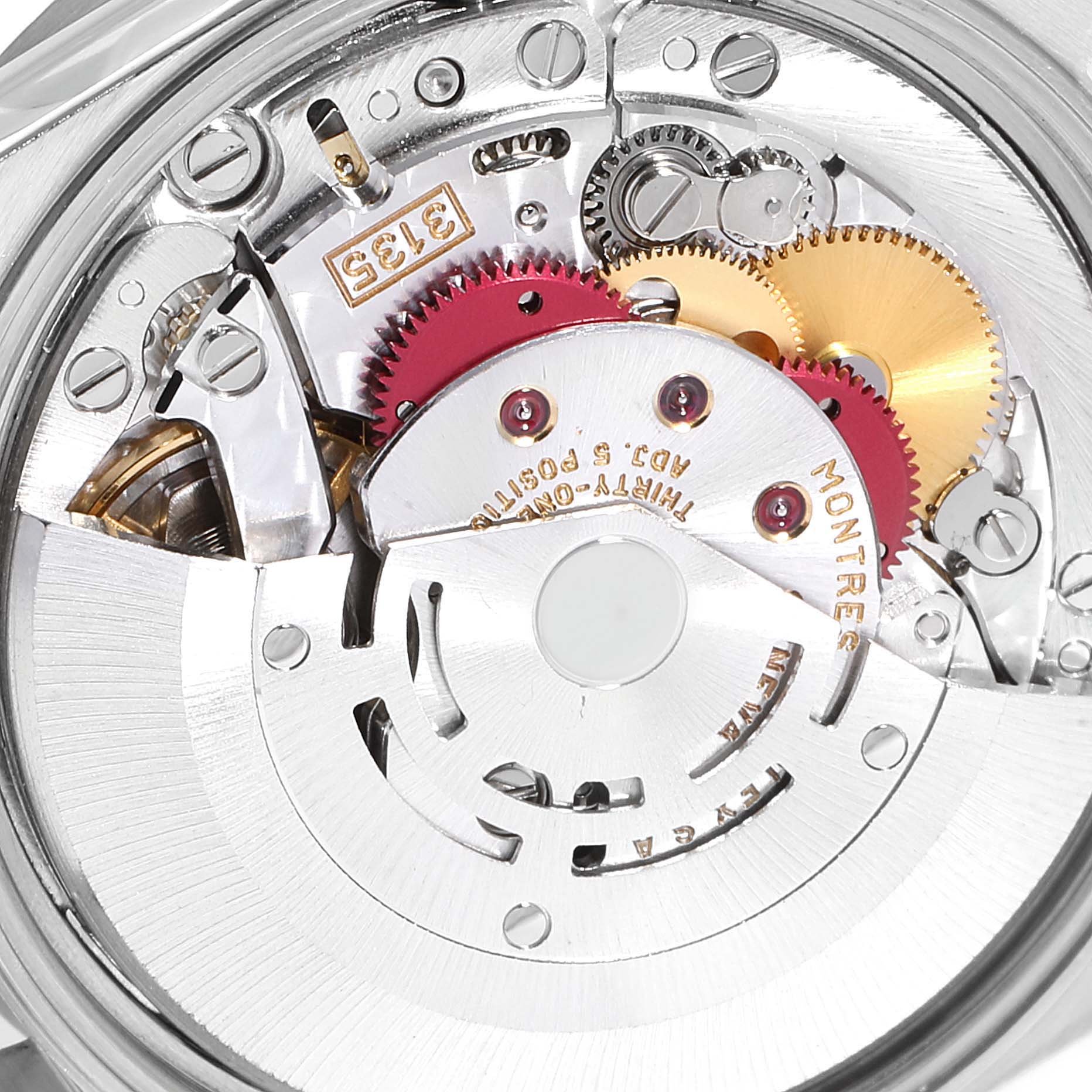 The image shows the internal mechanical components of the Rolex Date 15210 Men's Stainless Steel Black Dial 15210 Men's Stainless Steel Black Dial model watch viewed from the back.