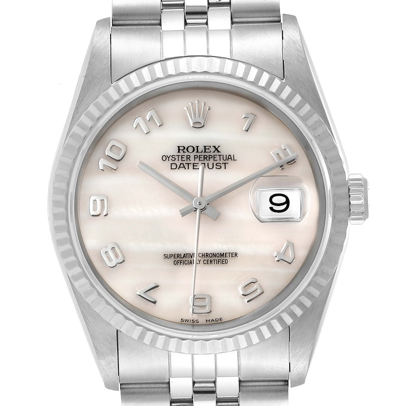 Rolex Datejust 36 Steel White Gold Mother Of Pearl Mens Watch 16234 SwissWatchExpo