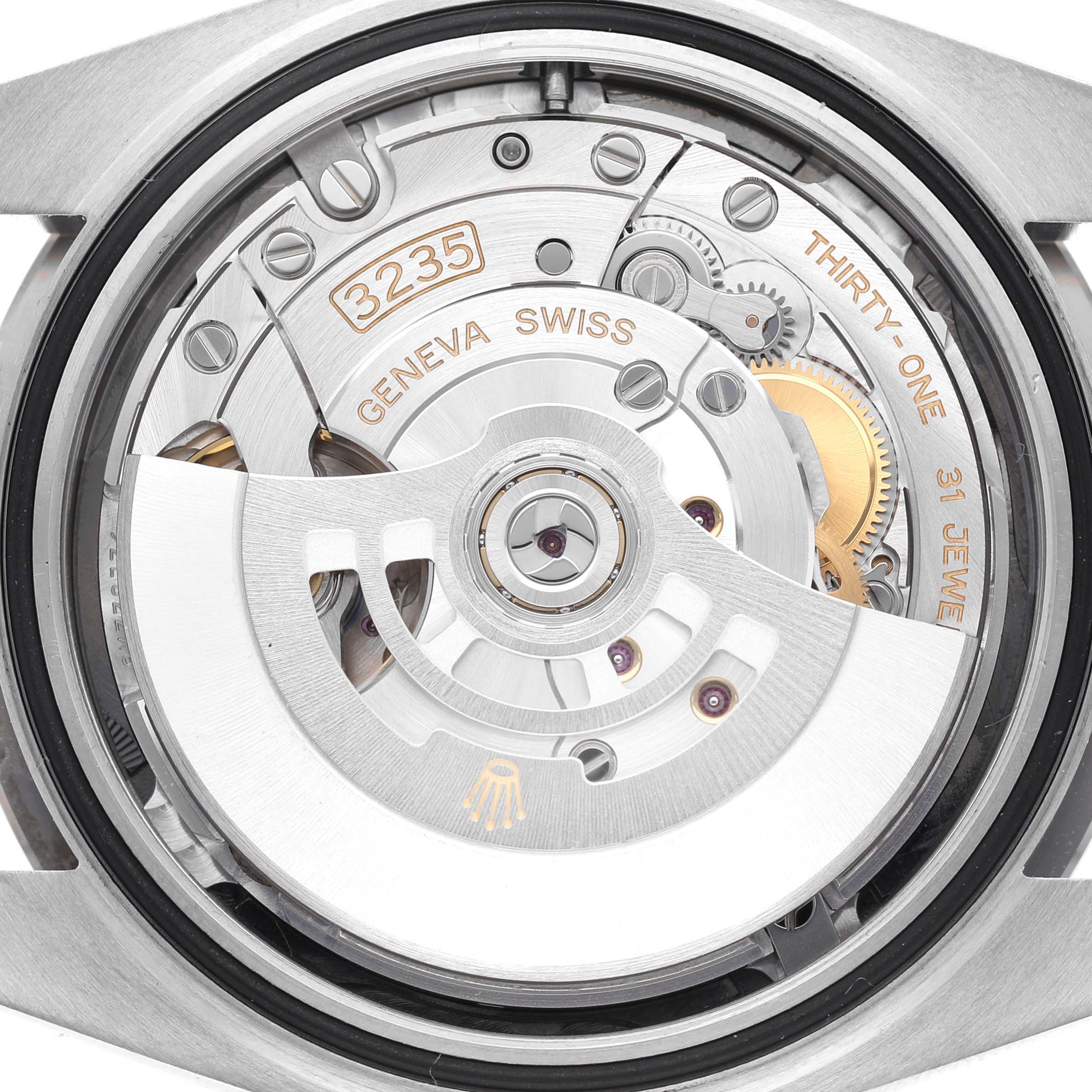 This image shows the back view of the Rolex Datejust 41 126334 Men's Stainless Steel Grey Dial, displaying its automatic movement and rotor.