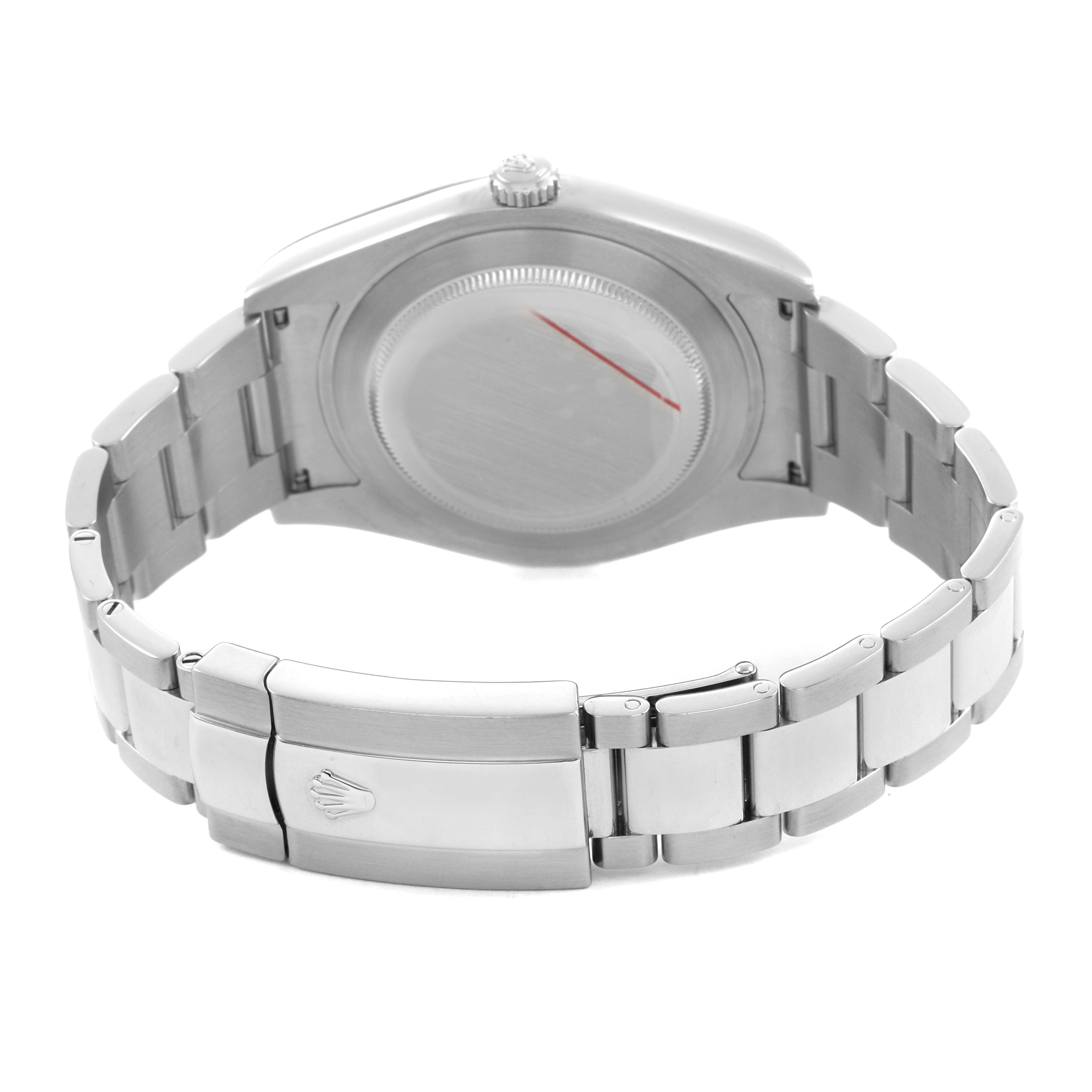 The image shows the back of a Rolex Datejust 41 116300 Men's Stainless Steel Black Dial, highlighting the clasp and bracelet from a rear angle.